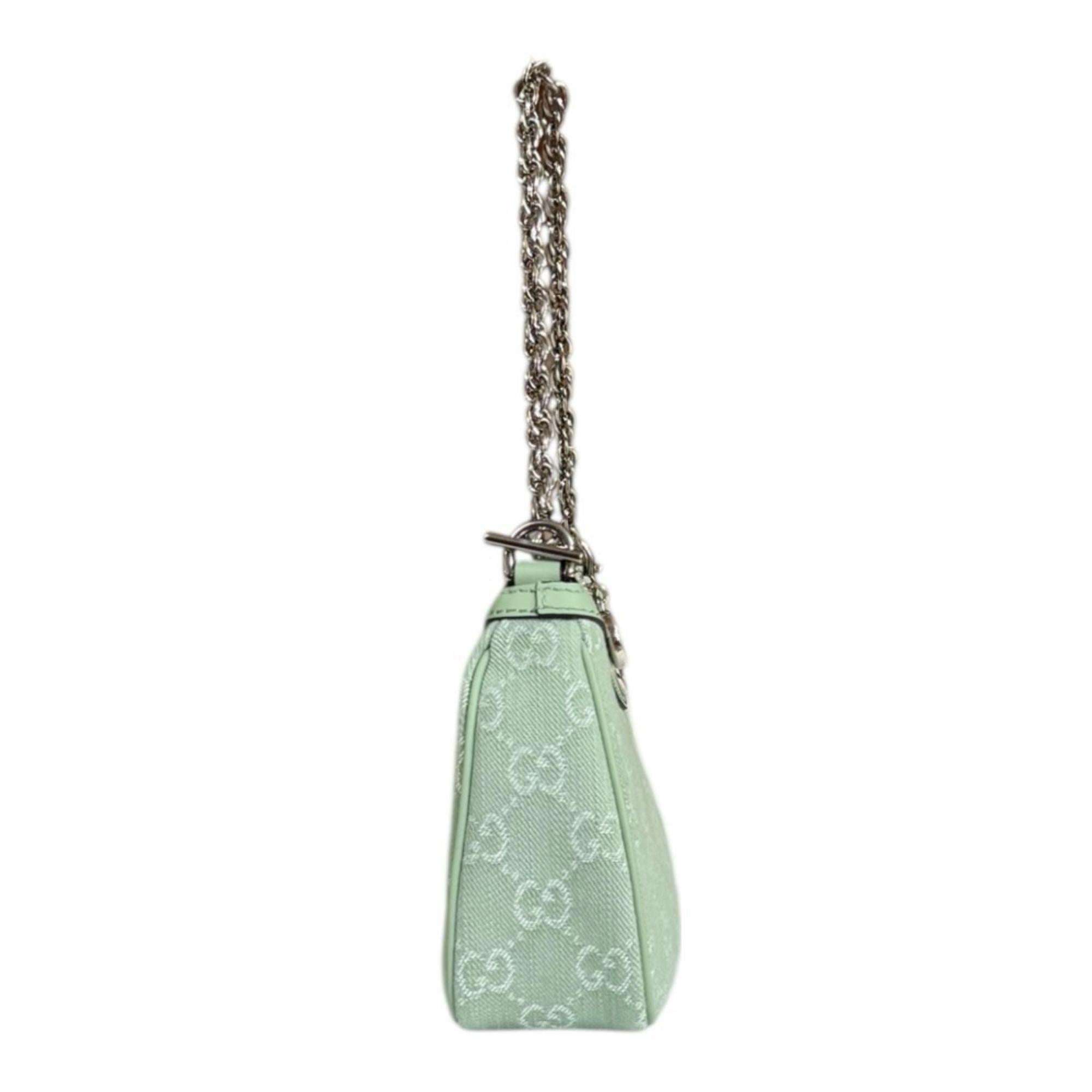 Gucci Green Pale Green Denim Shoulder Bag (Pre-Owned)