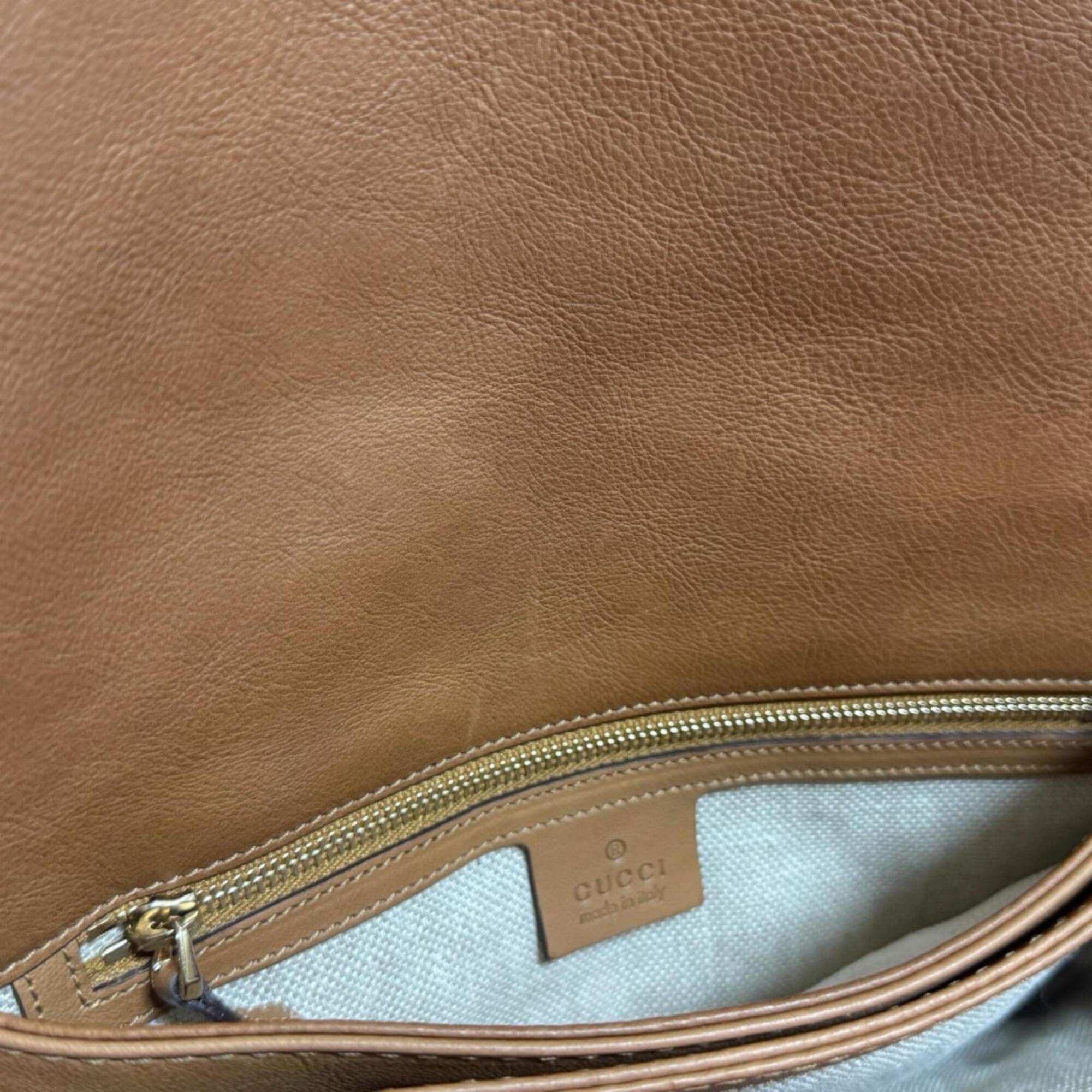 Gucci Gg Canvas Beige Beige Brown Gg Canvas Shoulder Bag (Pre-Owned)