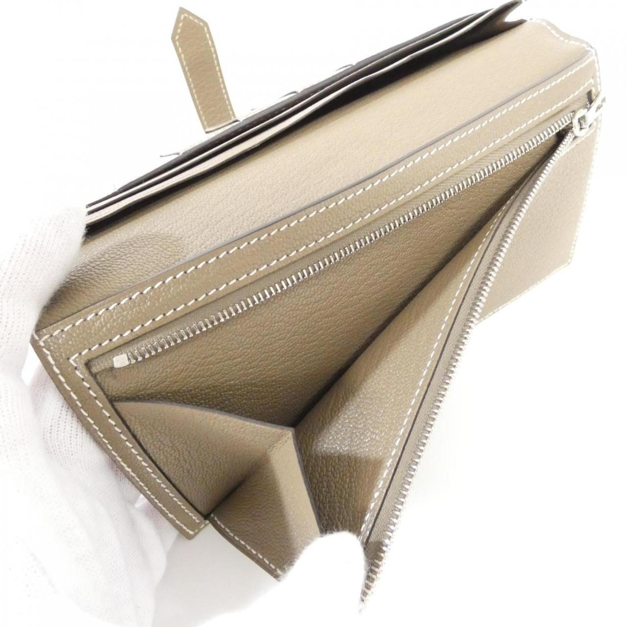 Hermes Etoupe Gray Chevre Leather Coin Purse/Coin Case (Pre-Owned)