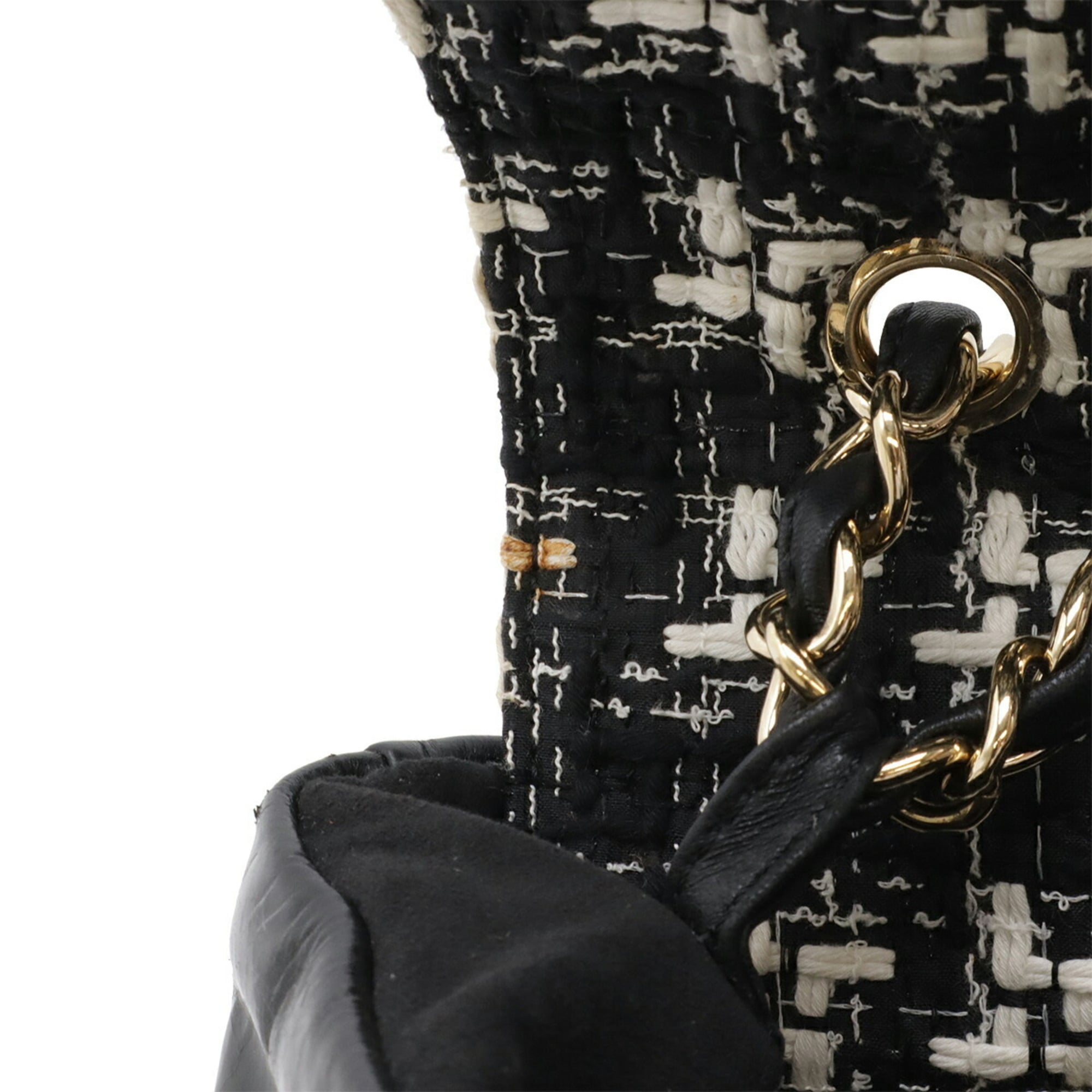 Chanel Black Ivory Leather Tweed Shoulder Bag Tote Bag (Pre-Owned)