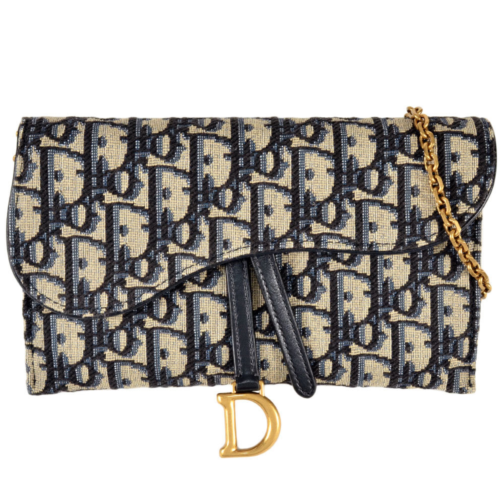 Christian Dior Blue Jacquard Chain/Shoulder Wallet (Pre-Owned)