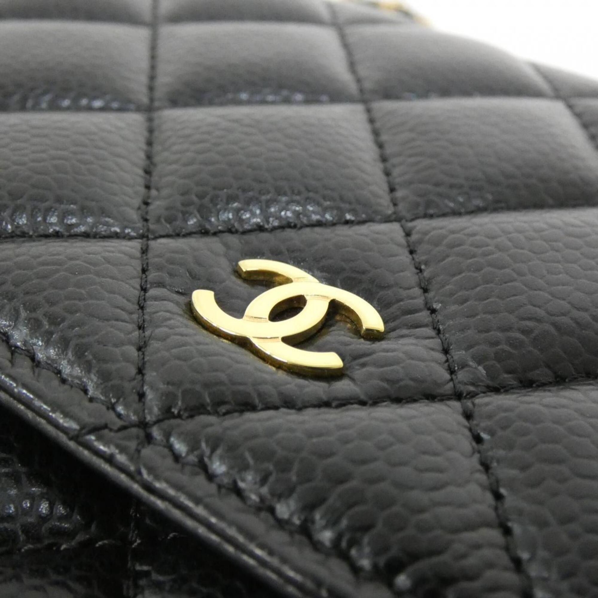 Chanel Black Grained Calfskin Chain/Shoulder Wallet (Pre-Owned)