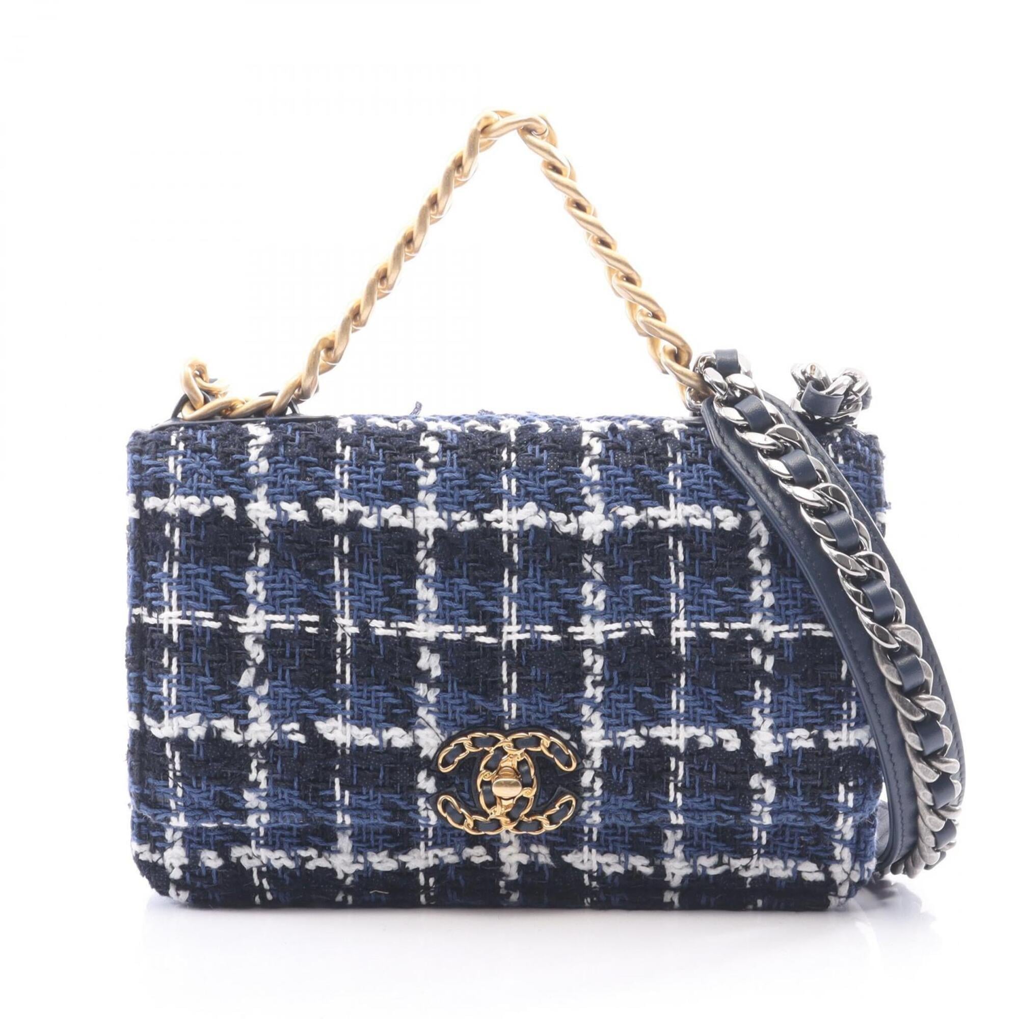 Chanel Black Blue White Fabric Handbag Shoulder Bag (Pre-Owned)