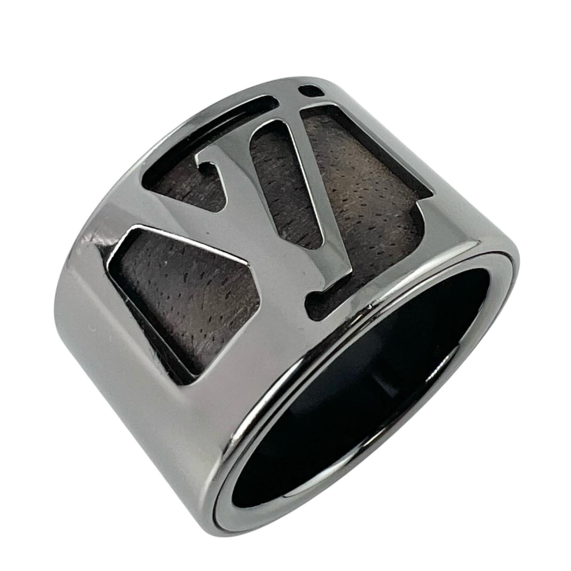 Louis Vuitton Silver Brown Gold Plating Wood Band Ring (Pre-Owned)