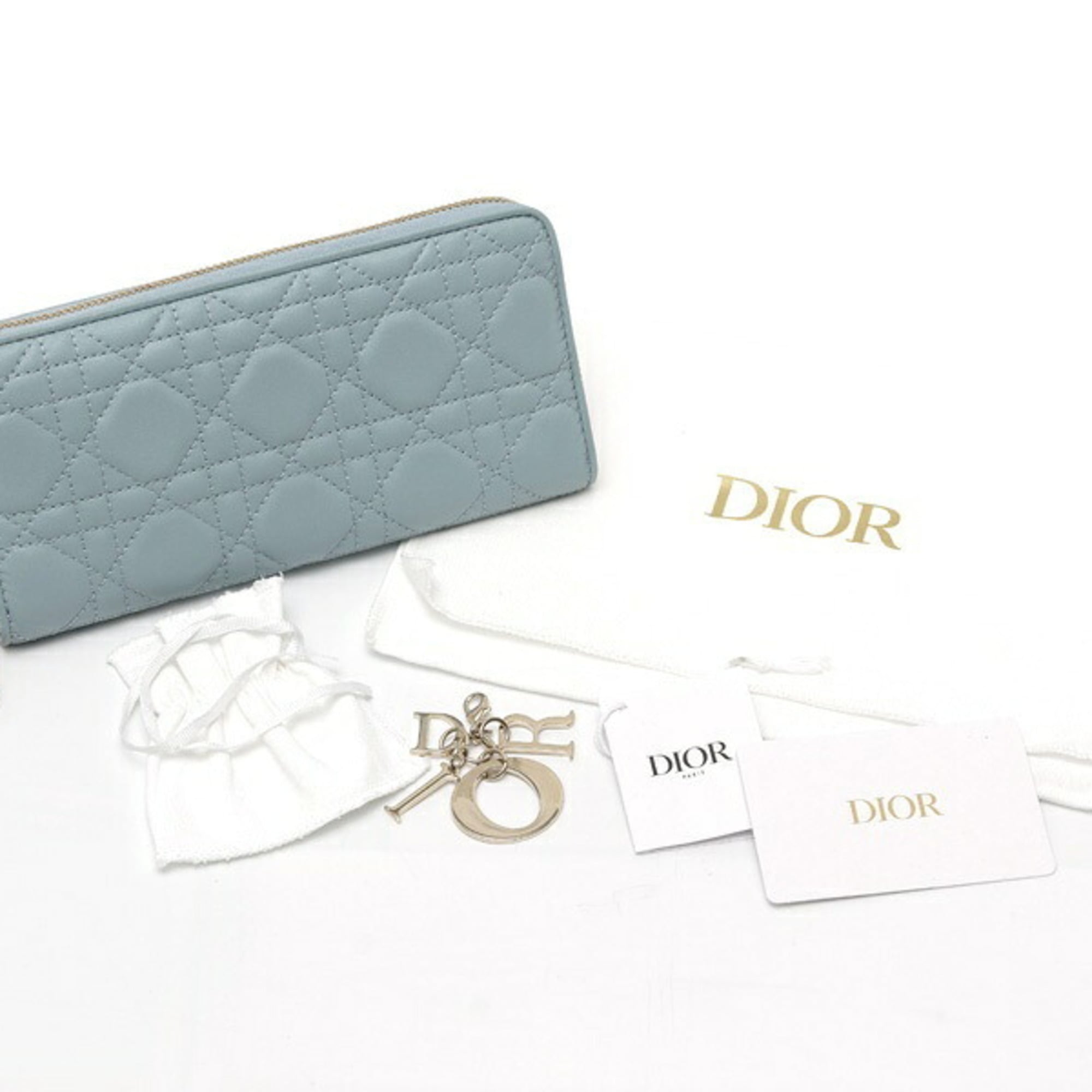 Christian Dior Light Blue Leather Long Wallet (Bi-Fold) (Pre-Owned)