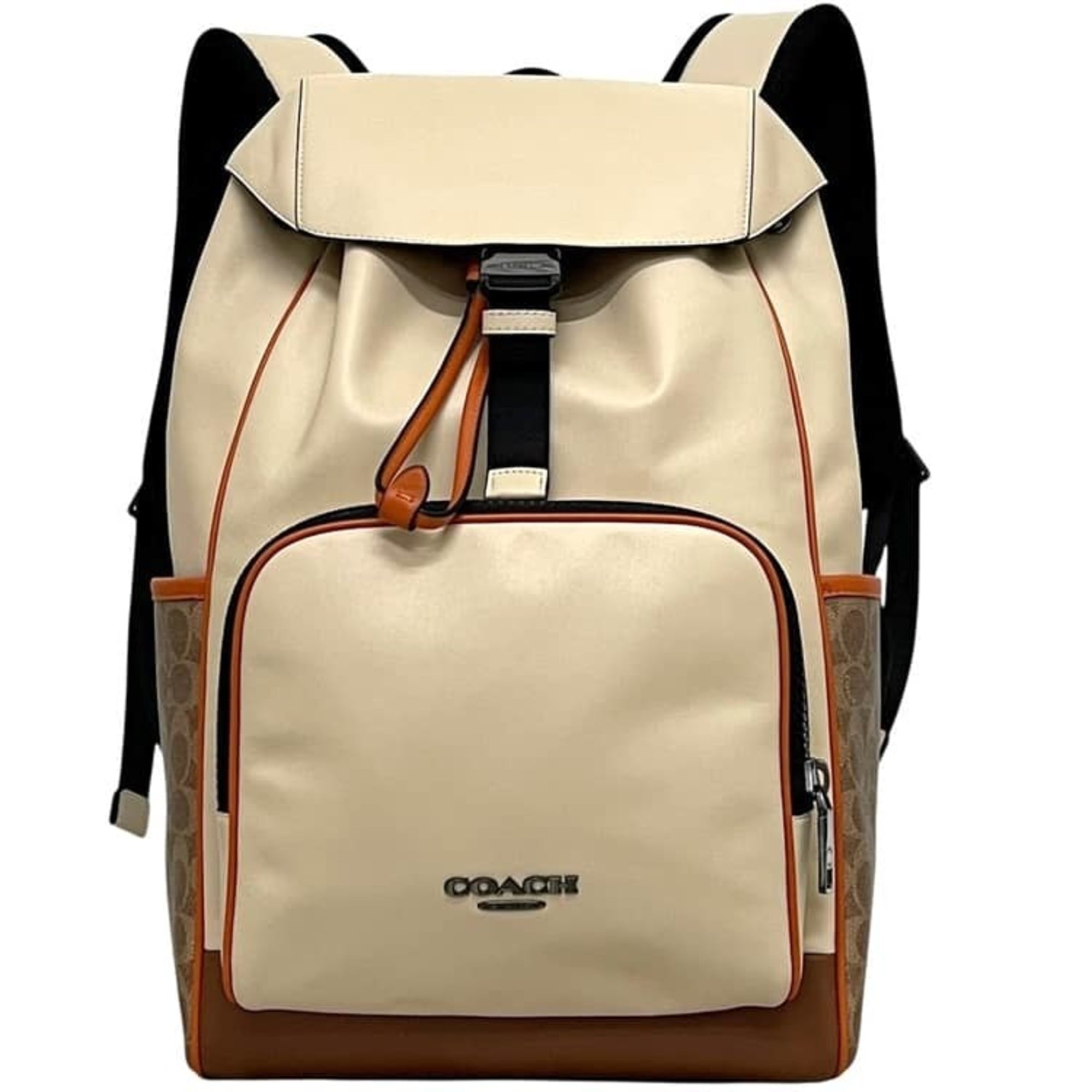 Coach Signature Beige White Leather Backpack (Pre-Owned)