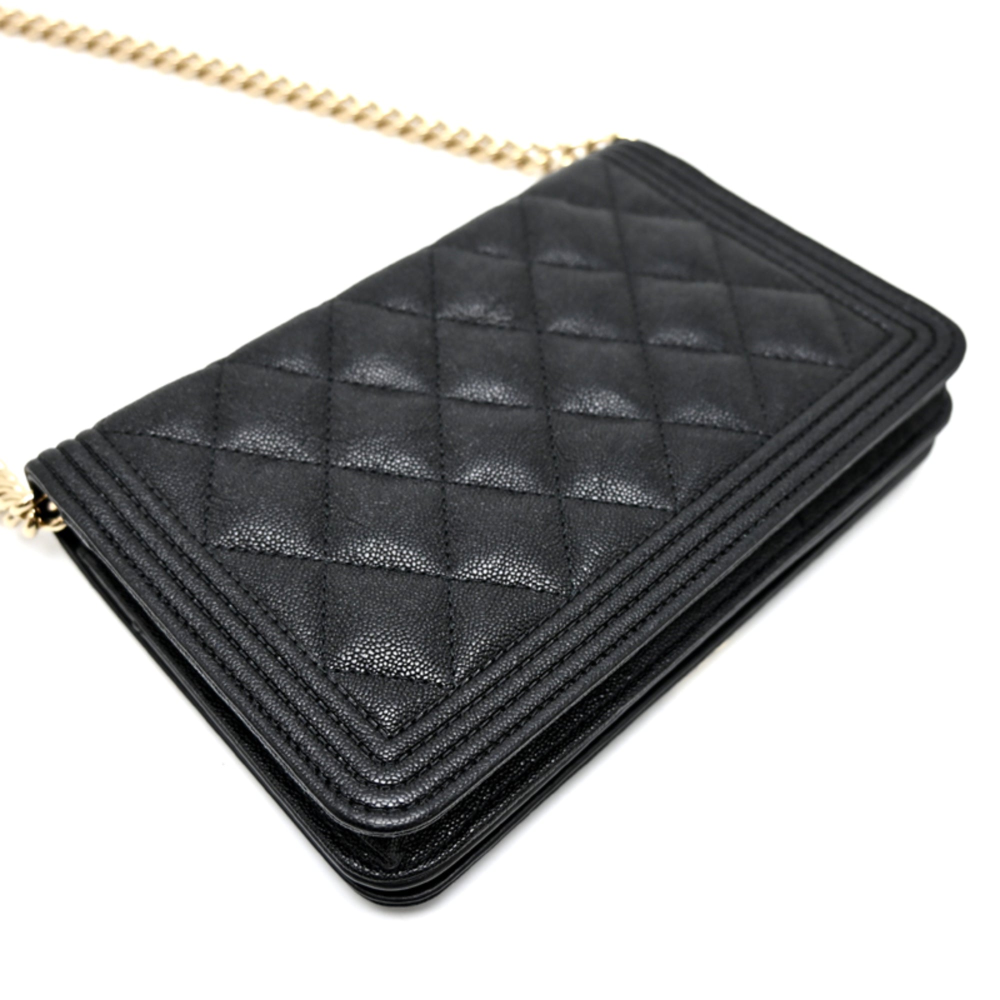 Chanel Black Grained Calfskin Chain/Shoulder Wallet (Pre-Owned)