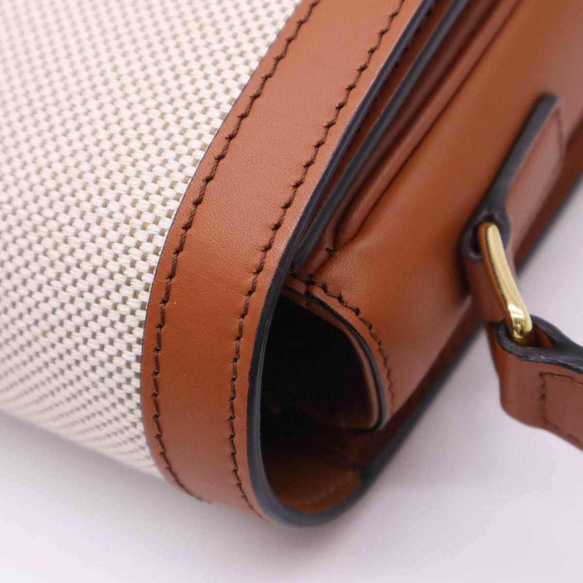 Celine Beige Brown Canvas Leather Shoulder Bag (Pre-Owned)
