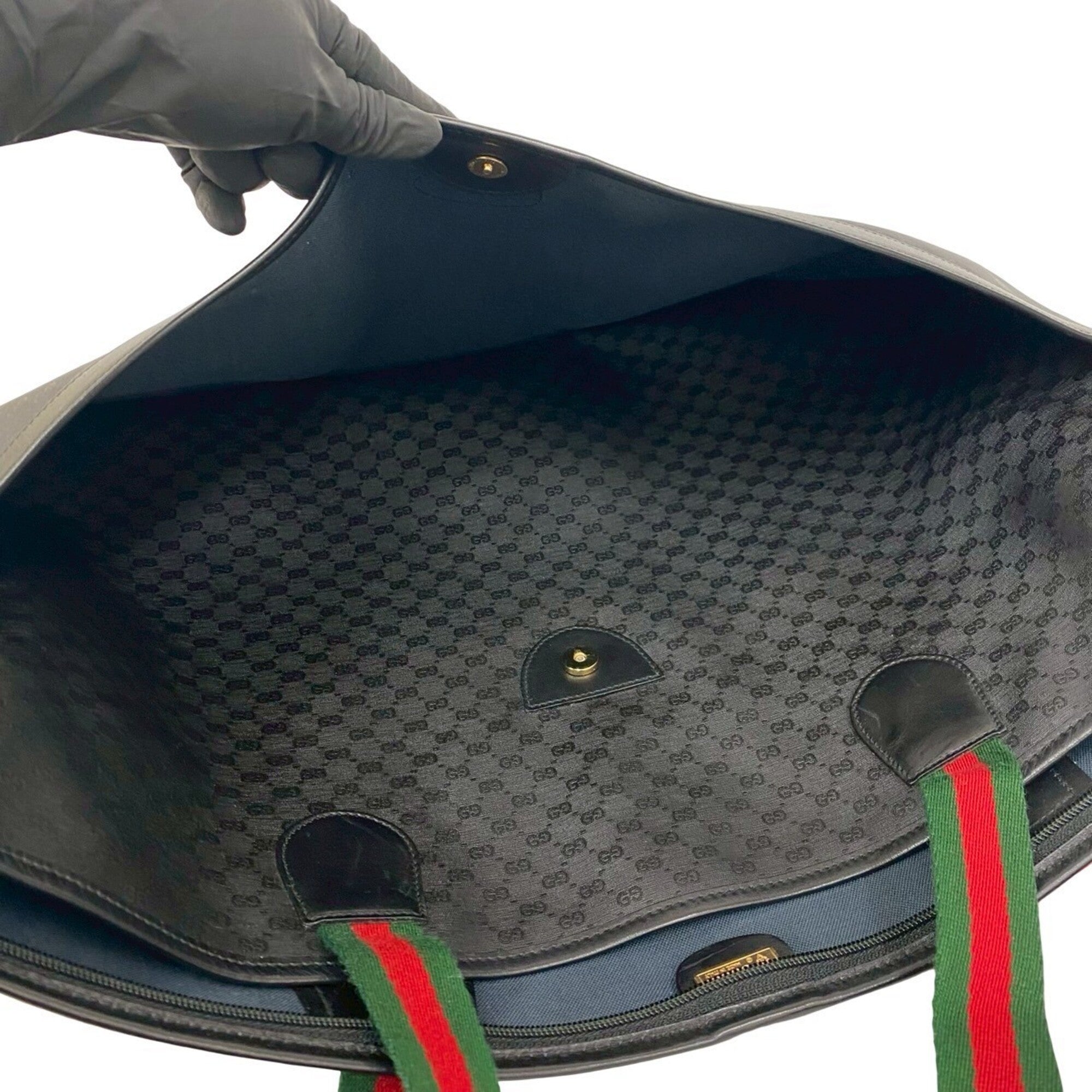 Gucci Black Green Red Color Leather Pvc Tote Bag (Pre-Owned)