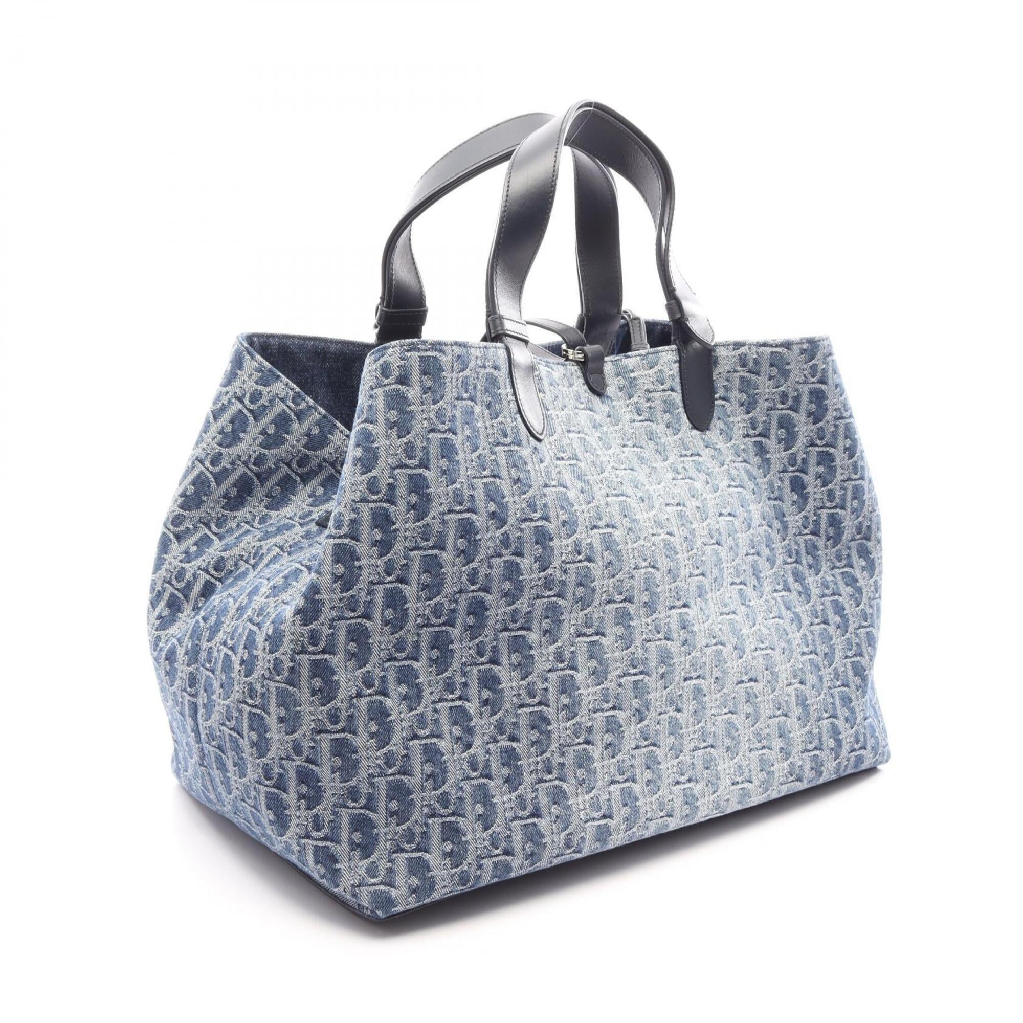 Christian Dior Black Blue Denim Leather Tote Bag (Pre-Owned)