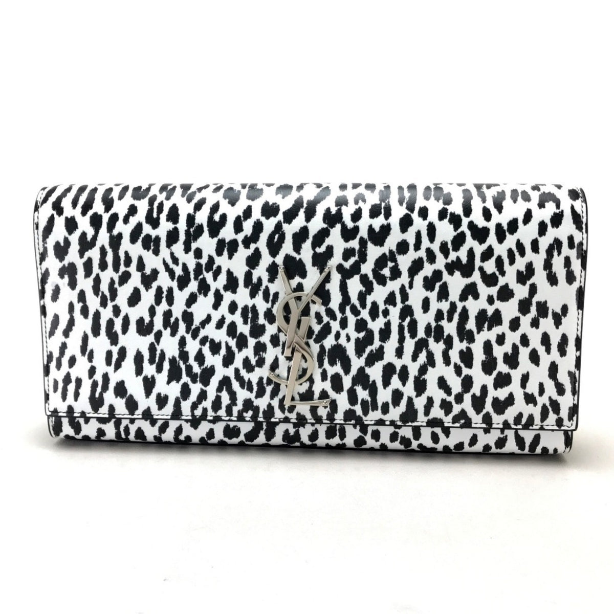 Saint Laurent Black White Leather Clutch Bag (Pre-Owned)
