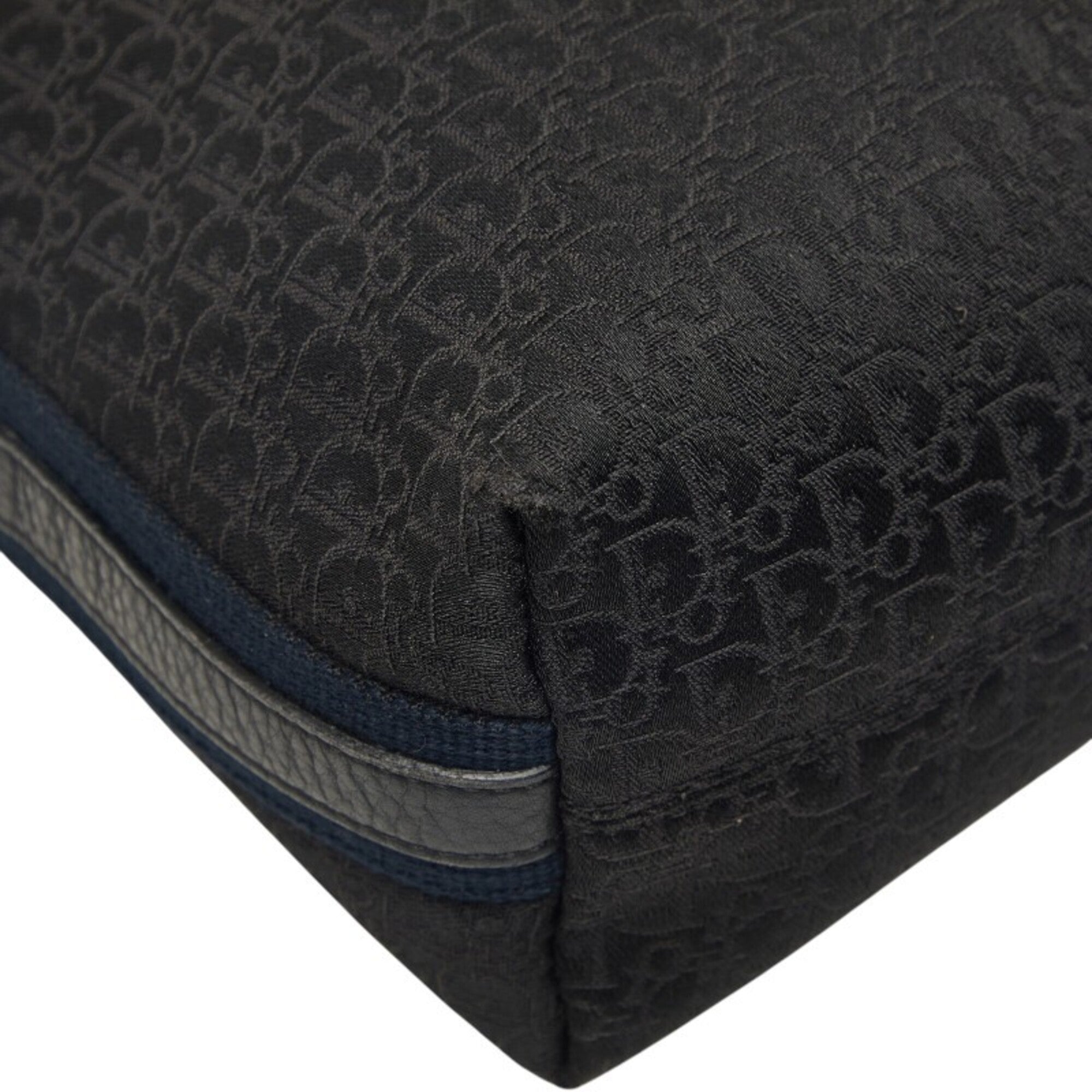 Christian Dior Black Navy Leather Jacquard Shoulder Bag (Pre-Owned)