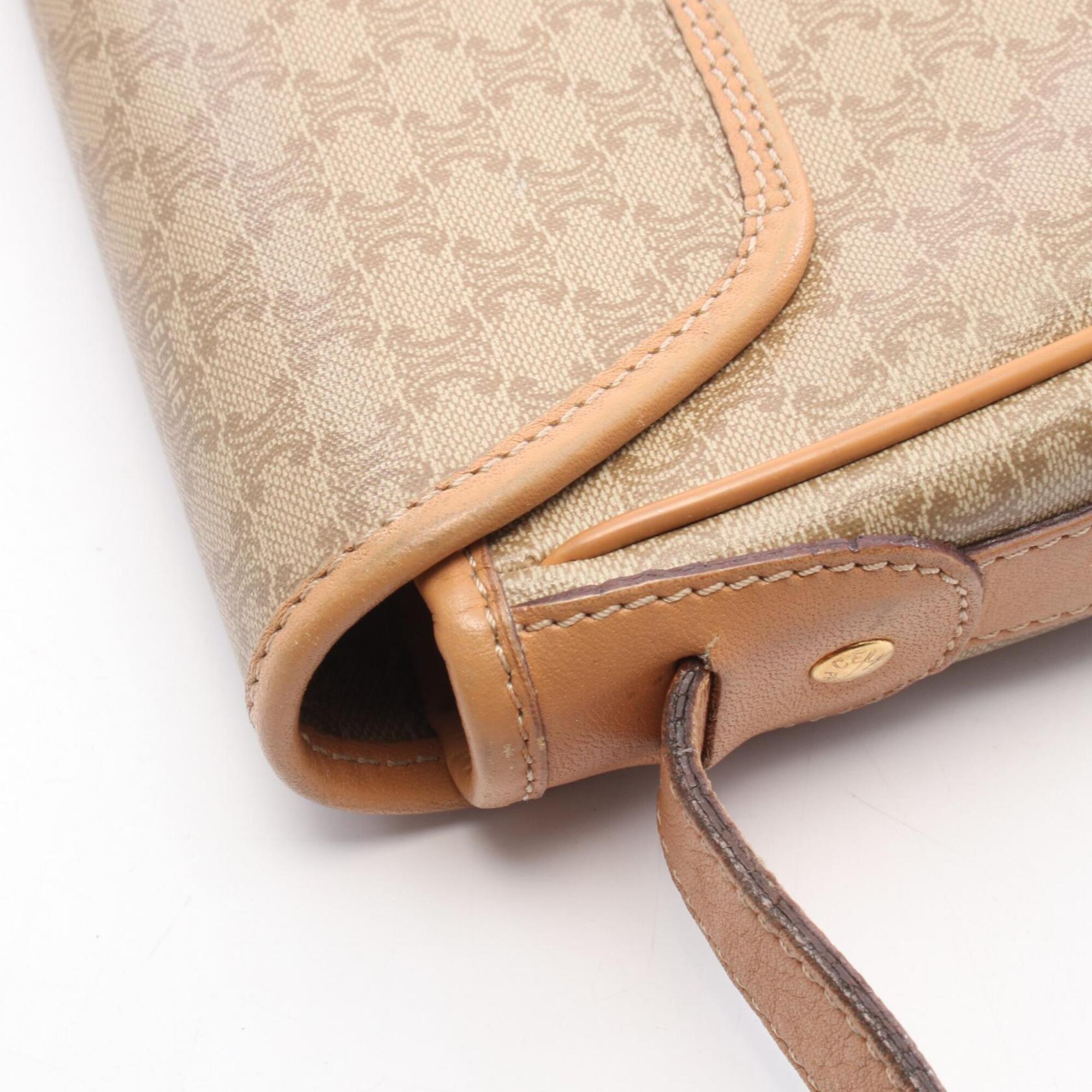 Celine Beige Brown Coated Canvas Leather Handbag Shoulder Bag (Pre-Owned)