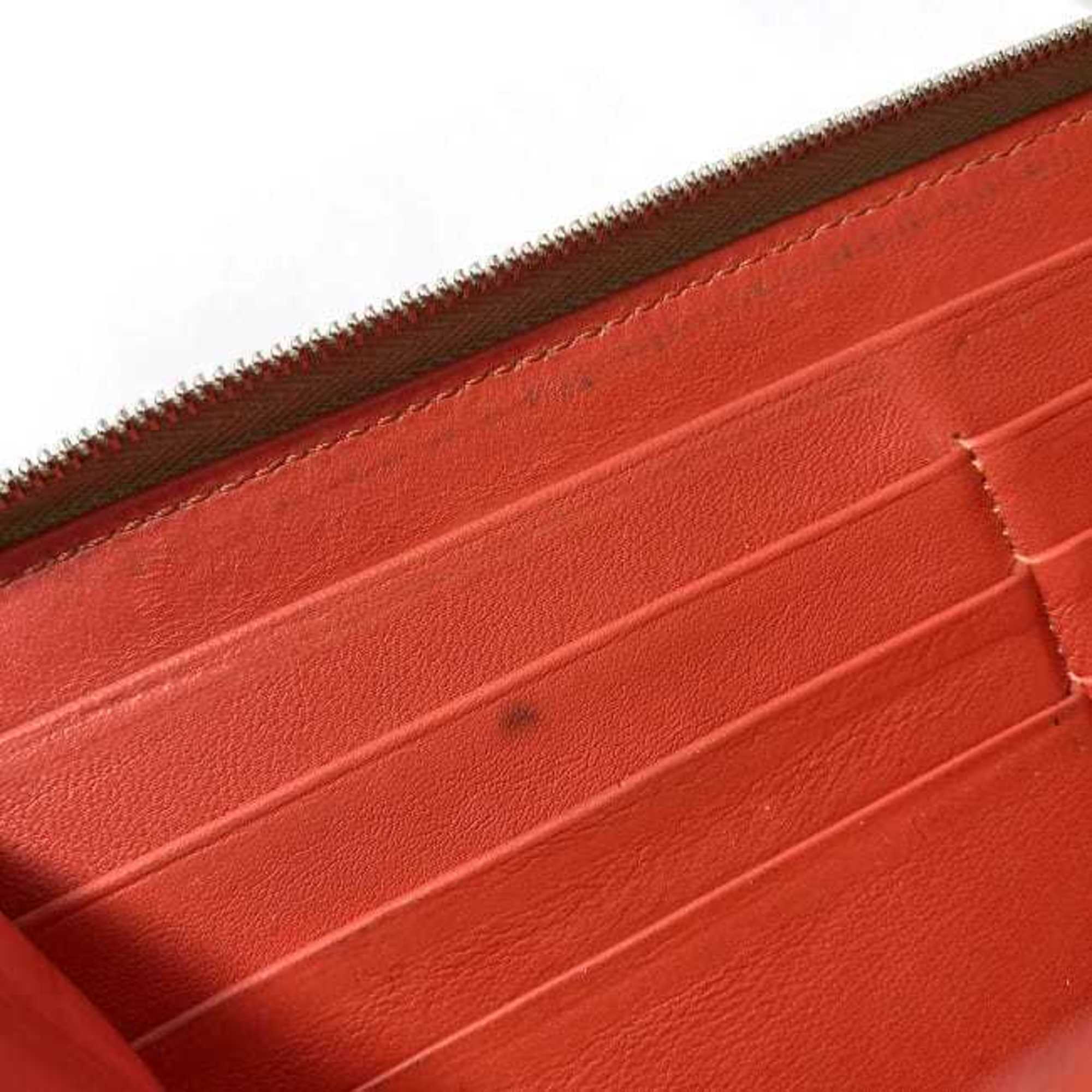Celine Beige Red Color Silver Leather Long Wallet (Bi-Fold) (Pre-Owned)