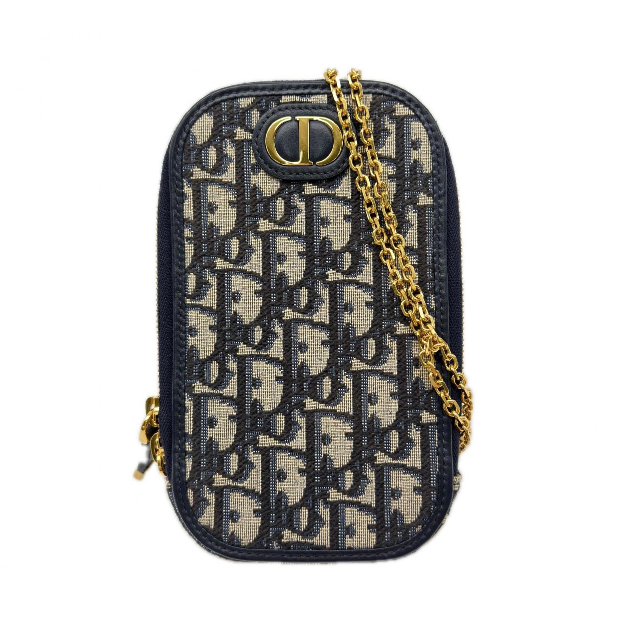 Christian Dior Beige Navy Canvas Leather Shoulder Bag (Pre-Owned)