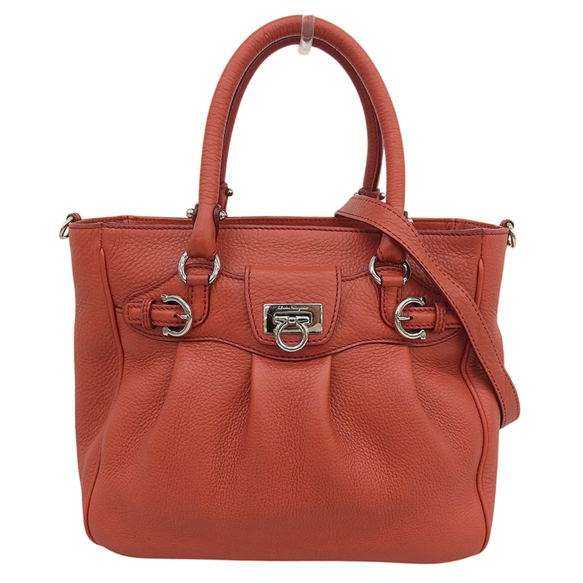 Salvatore Ferragamo Orange Leather Handbag Shoulder Bag (Pre-Owned)