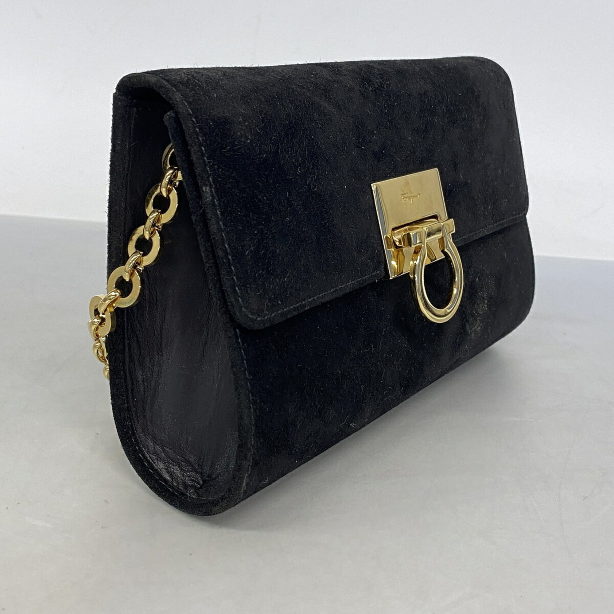 Salvatore Ferragamo Black Suede Shoulder Bag (Pre-Owned)