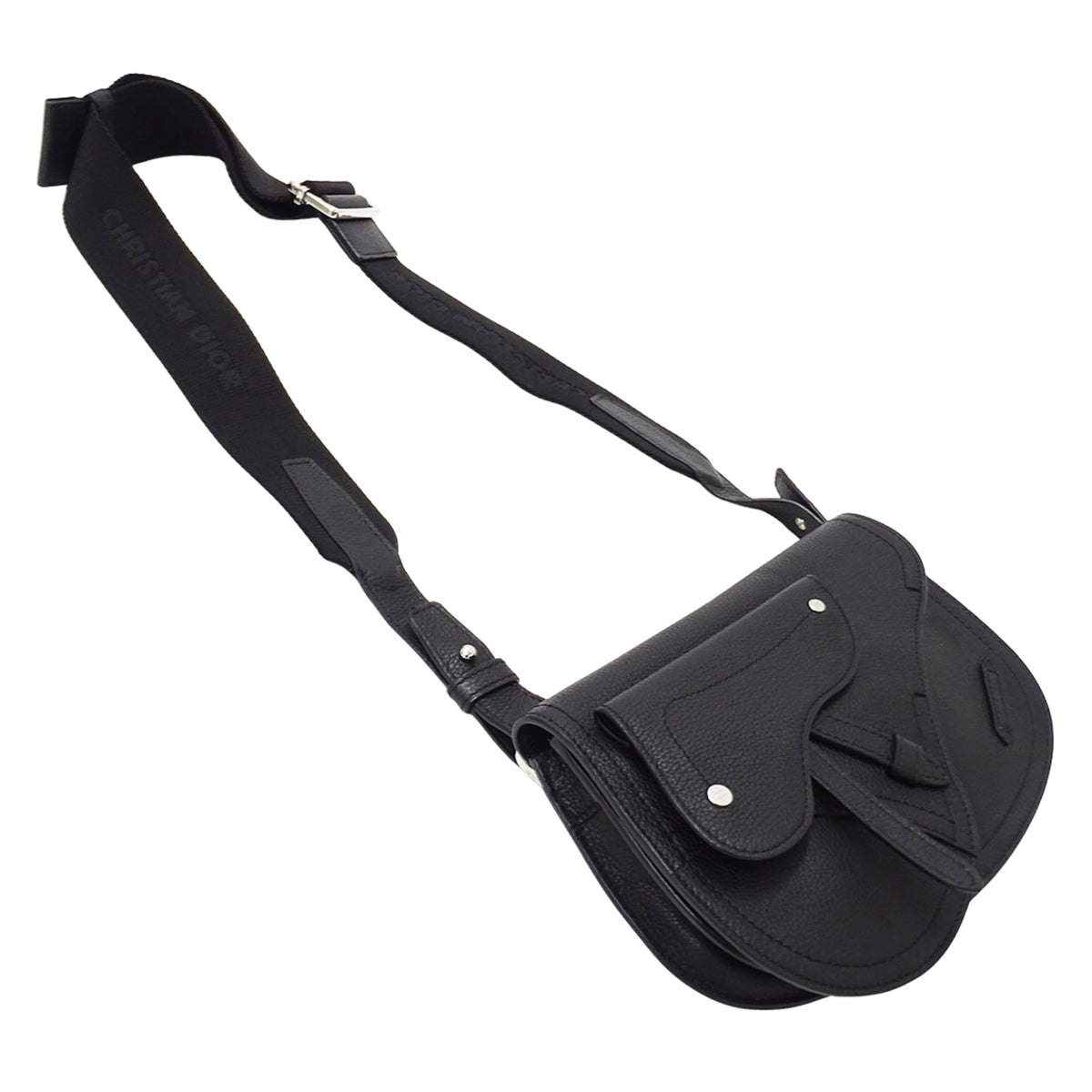Christian Dior Black Leather Saddle Bag Shoulder Bag Sling Bag (Pre-Owned)