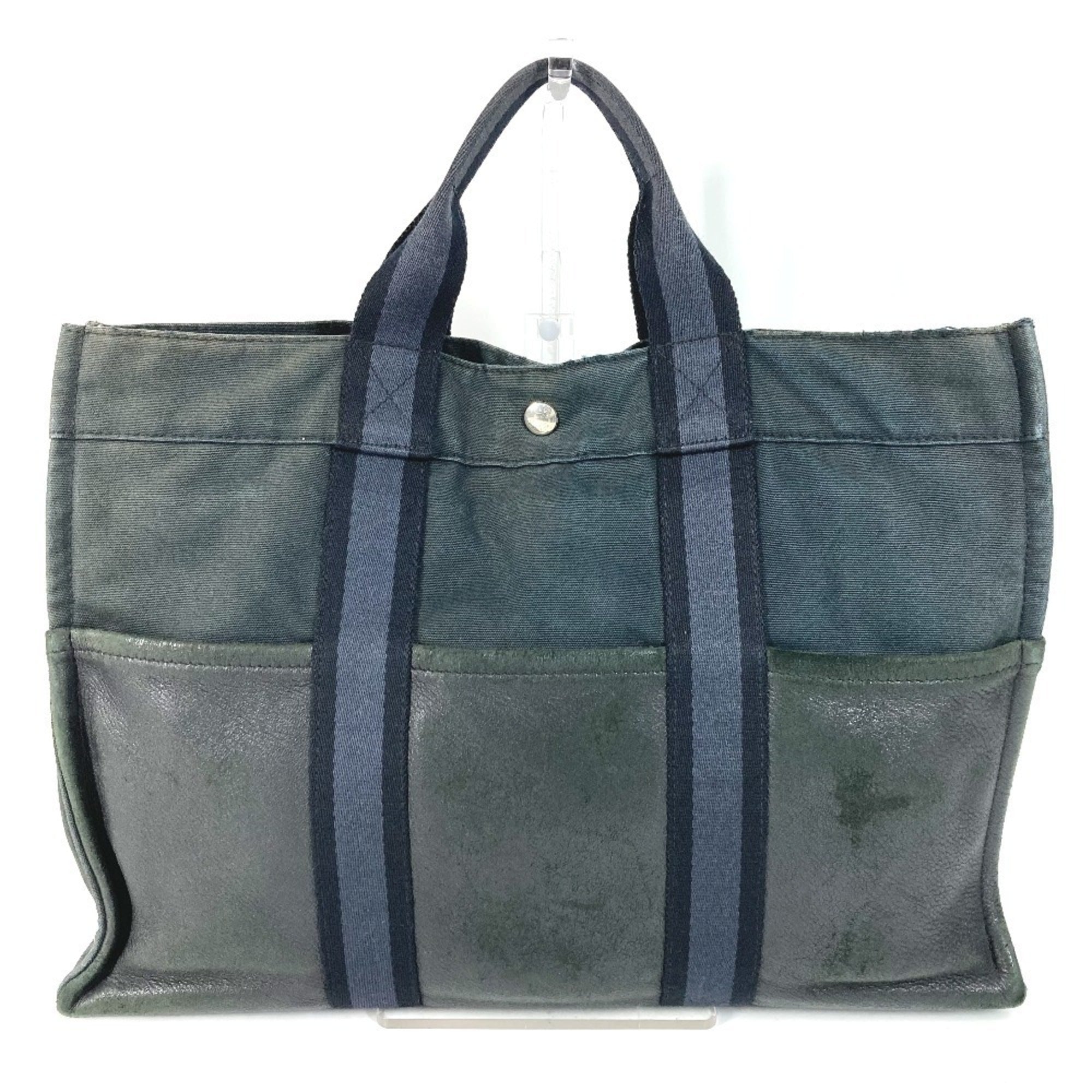 Hermes Black Canvas Leather Handbag Tote Bag (Pre-Owned)