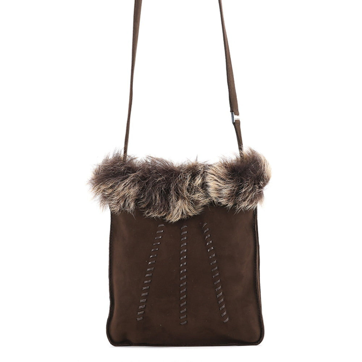 Hermes Marron Fonce Suede Fur Handbag Shoulder Bag (Pre-Owned)