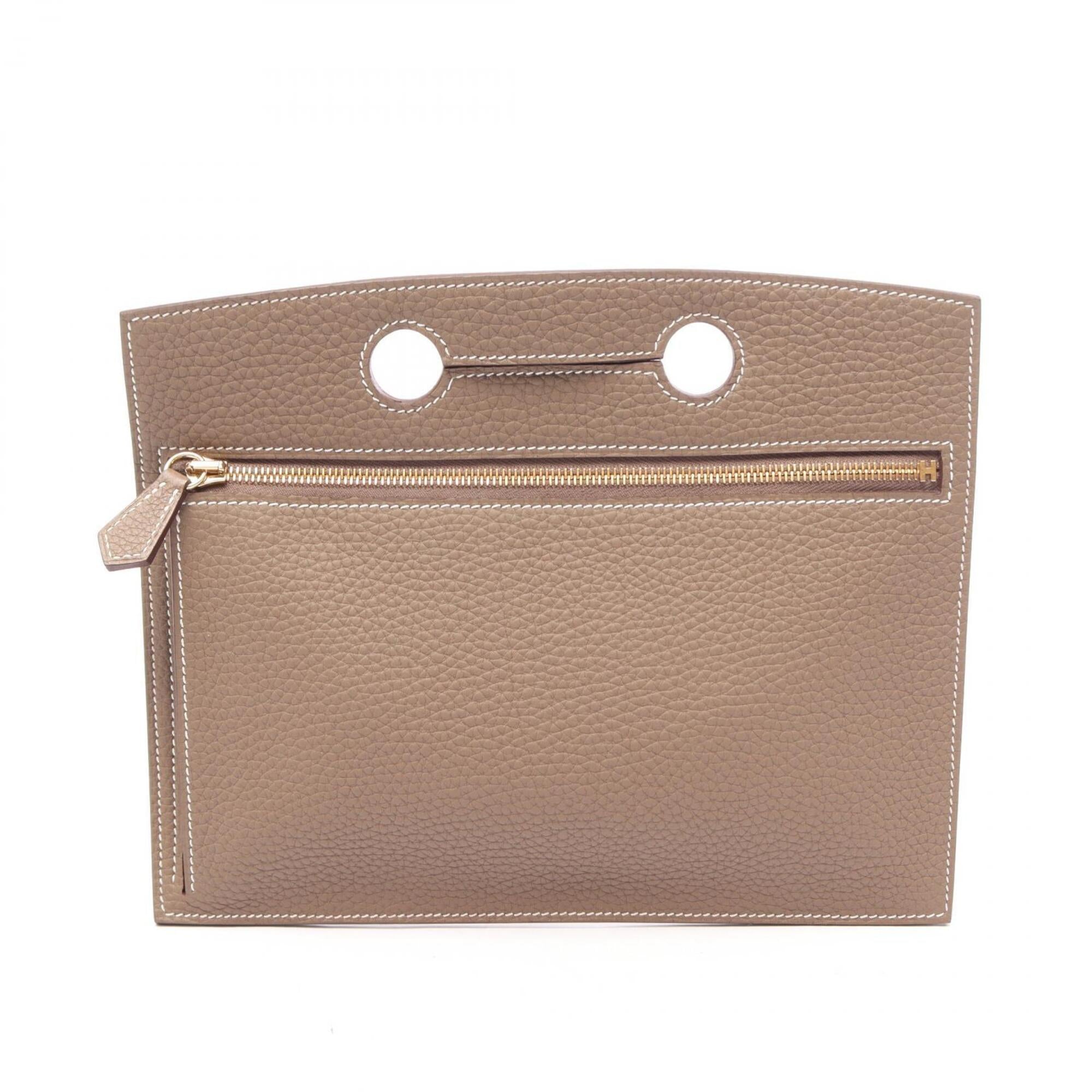 Hermes Etoupe Gray Gray Togo Leather Pouch (Pre-Owned)