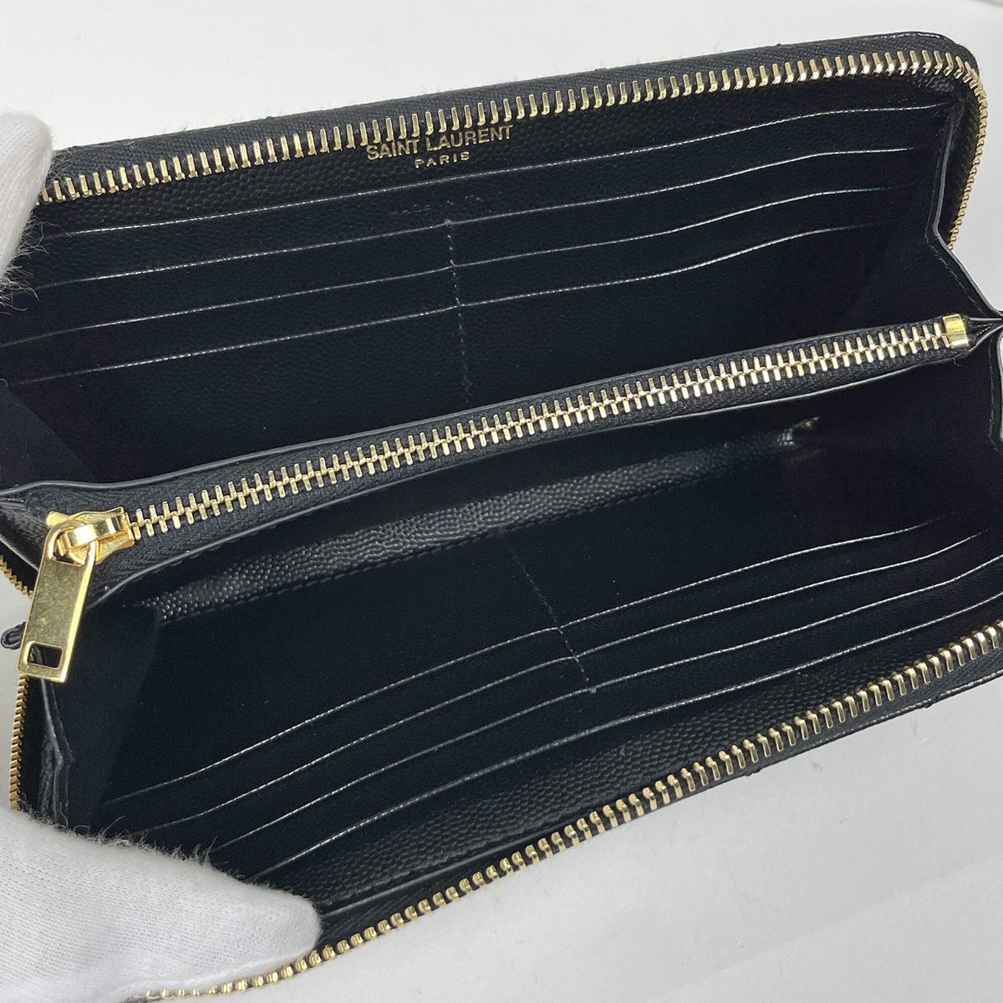 Saint Laurent Black Leather Long Wallet (Bi-Fold) (Pre-Owned)