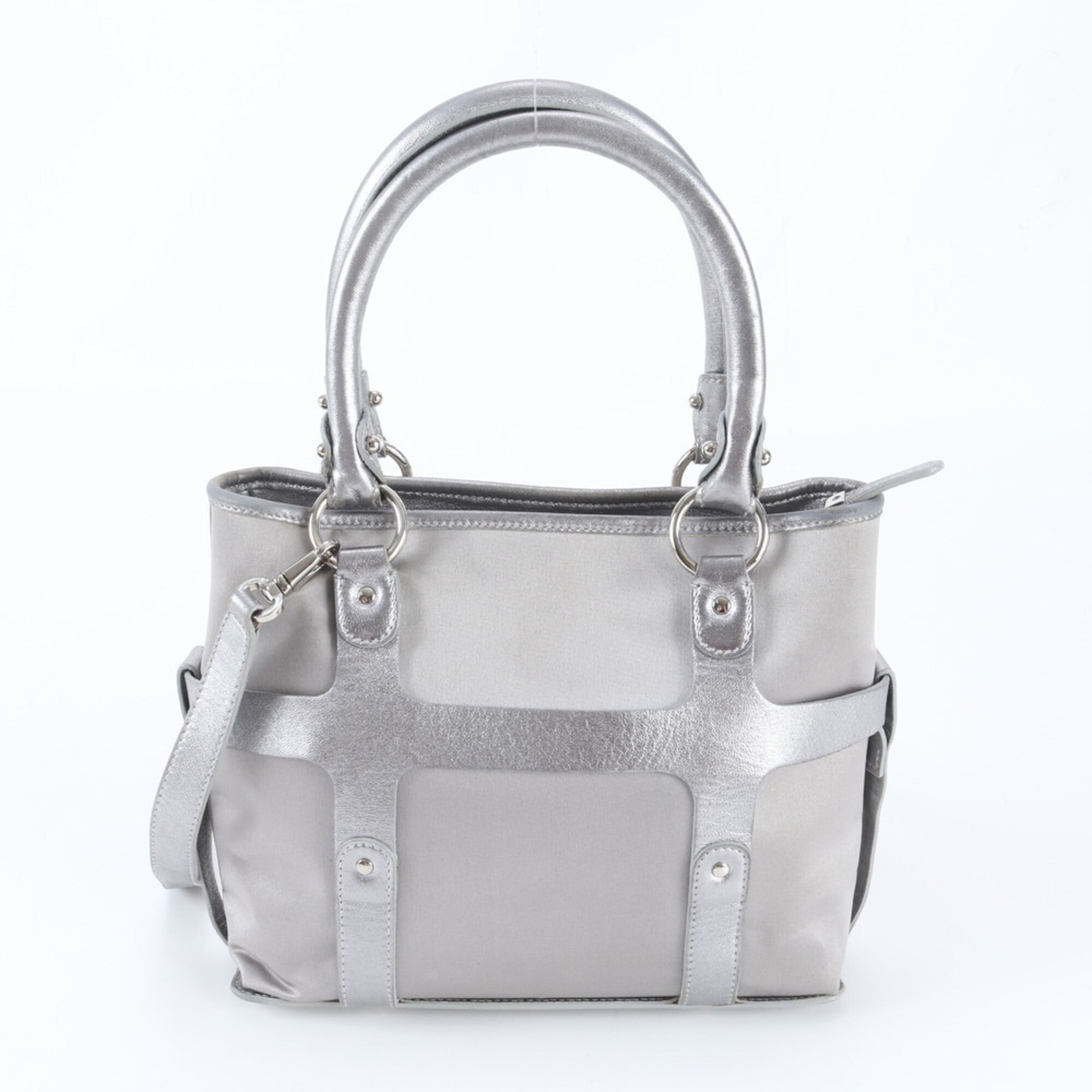 Salvatore Ferragamo Silver Leather Handbag Shoulder Bag Tote Bag (Pre-Owned)