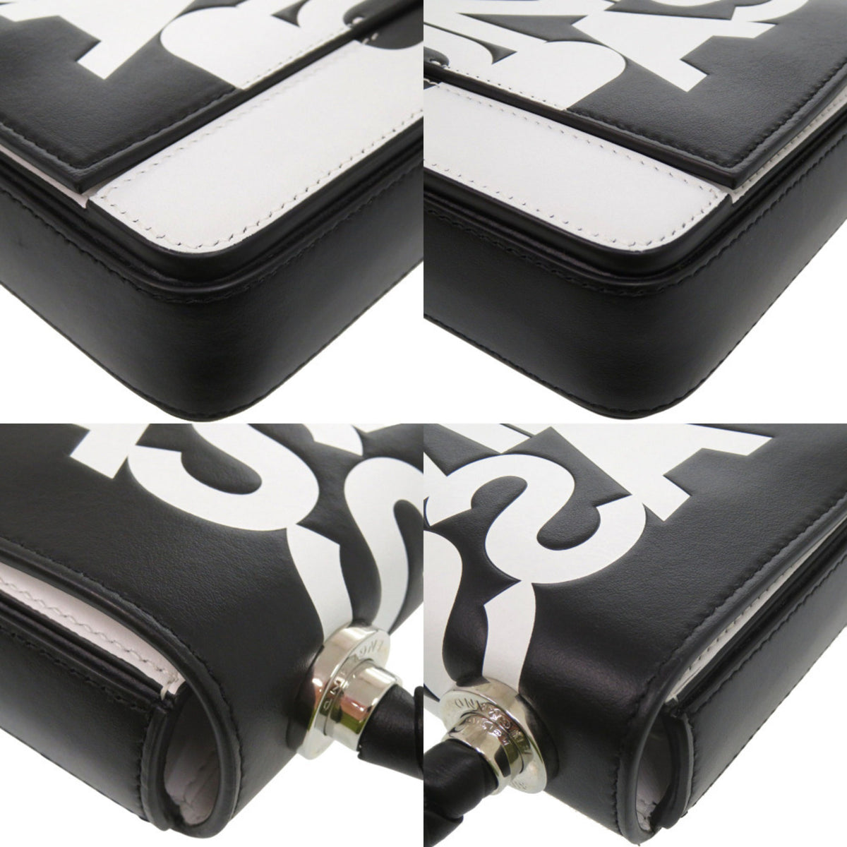 Burberry Black White Leather Shoulder Bag (Pre-Owned)