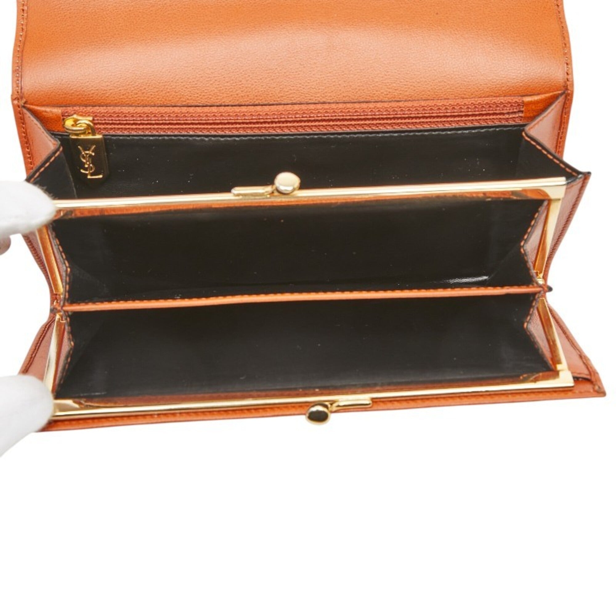 Saint Laurent Brown Leather Long Wallet (Bi-Fold) (Pre-Owned)