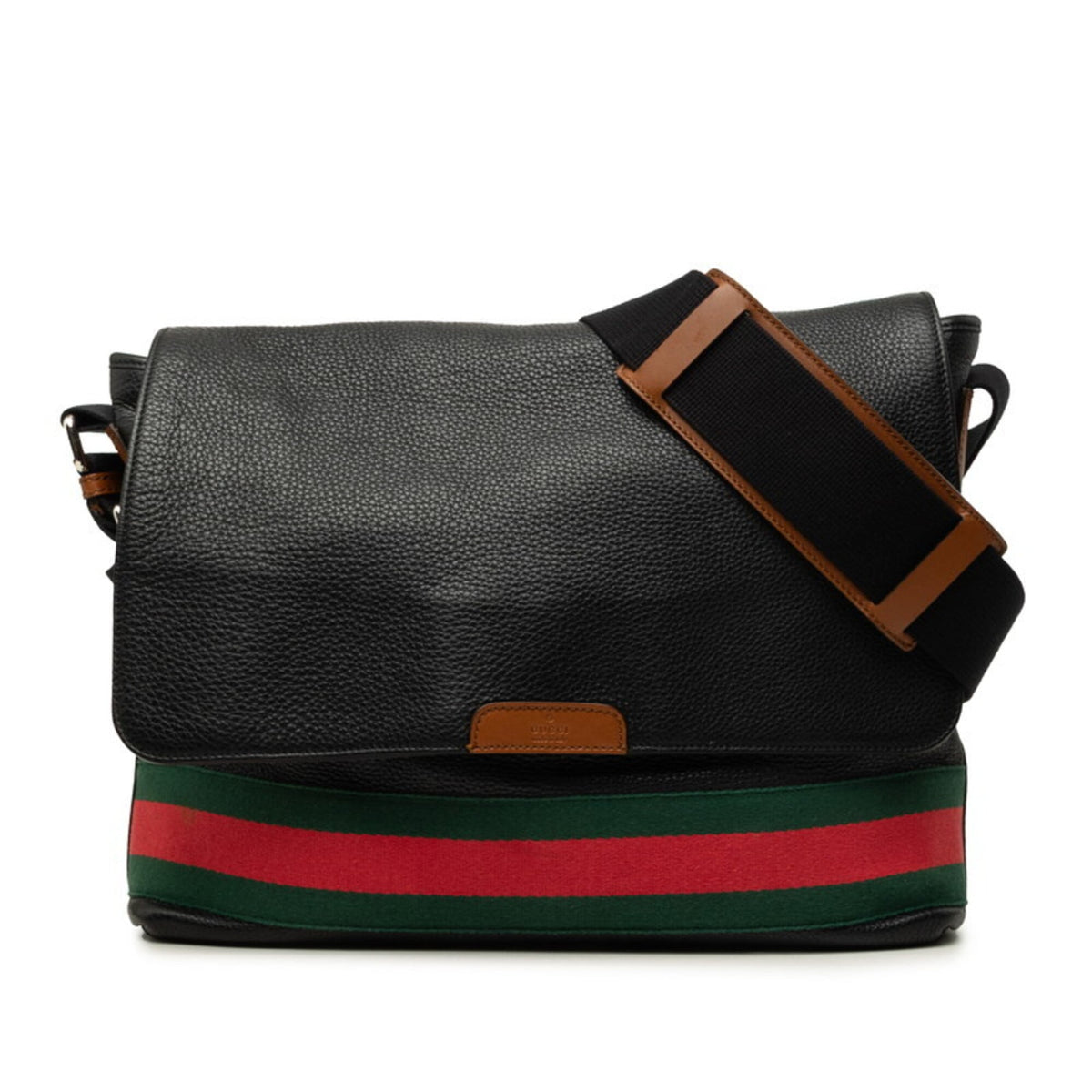 Gucci Black Green Red Color Leather Shoulder Bag (Pre-Owned)