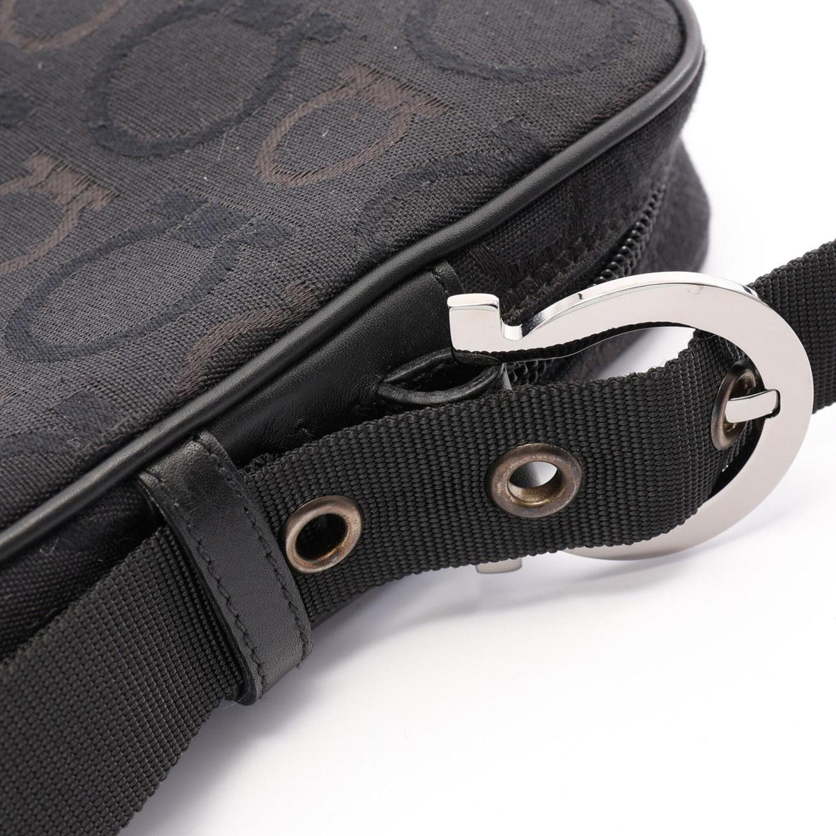 Salvatore Ferragamo Black Canvas Leather Handbag Shoulder Bag (Pre-Owned)