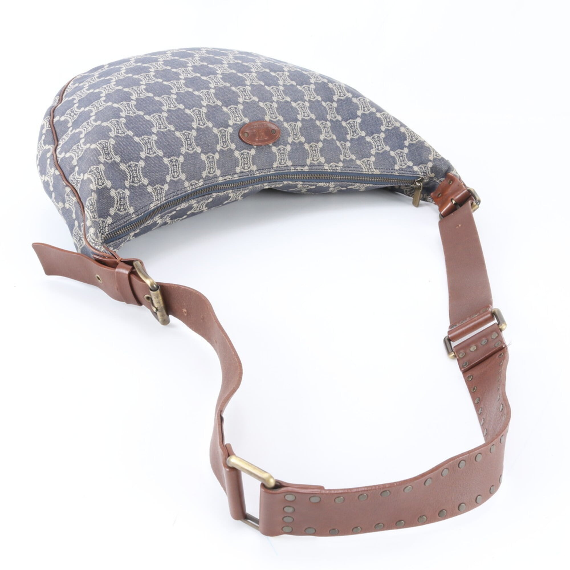 Celine Macadam Brown Leather Canvas Handbag Shoulder Bag (Pre-Owned)