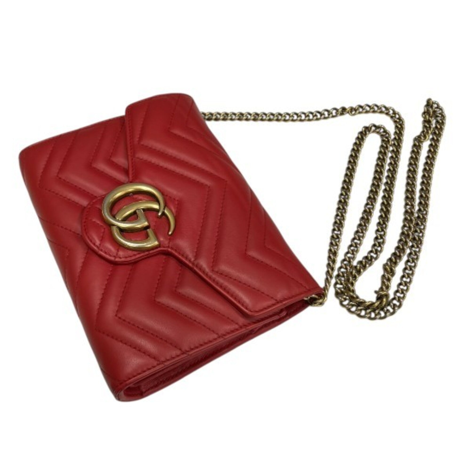 Gucci Red Color Chain/Shoulder Wallet (Pre-Owned)