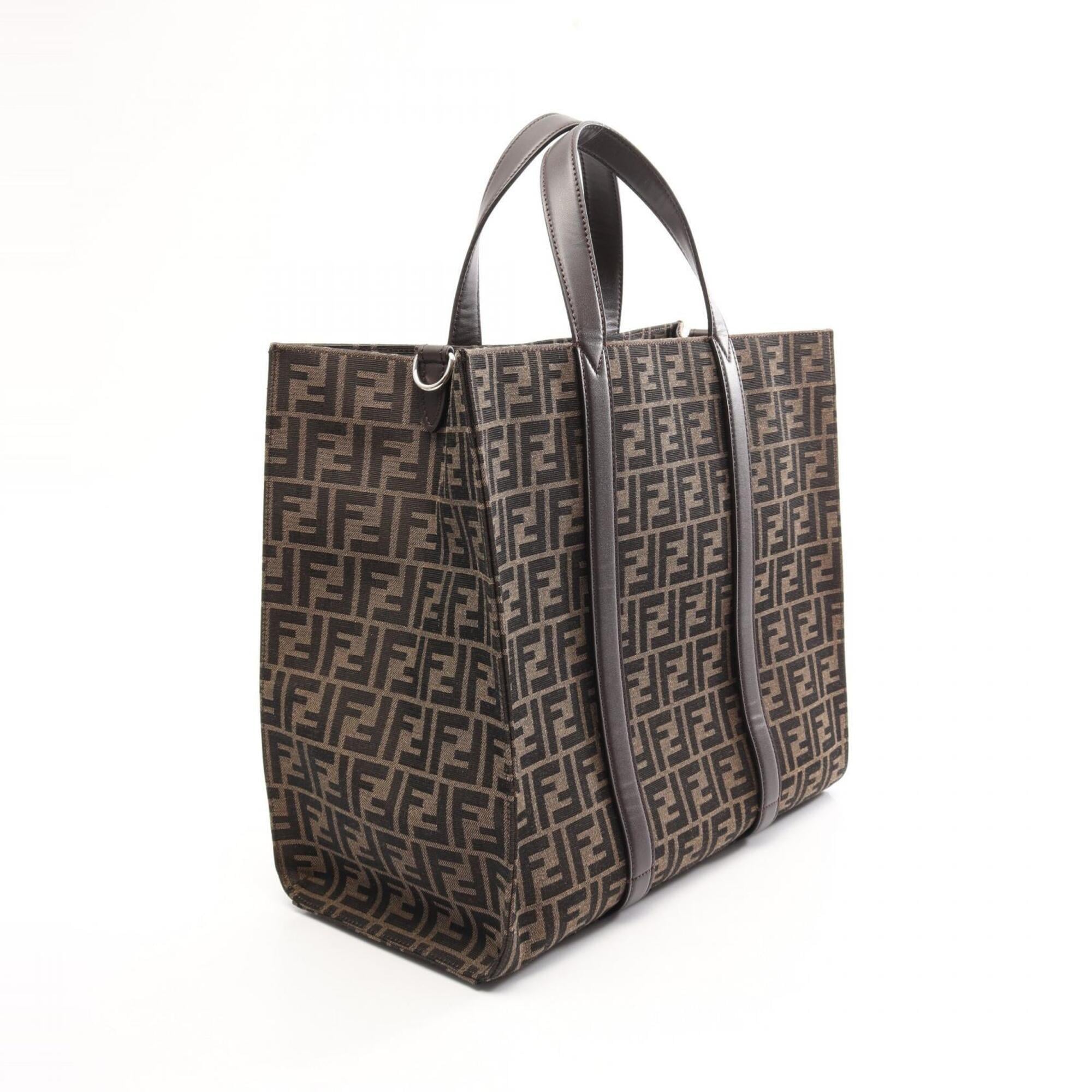Fendi Brown Canvas Leather Handbag Tote Bag (Pre-Owned)