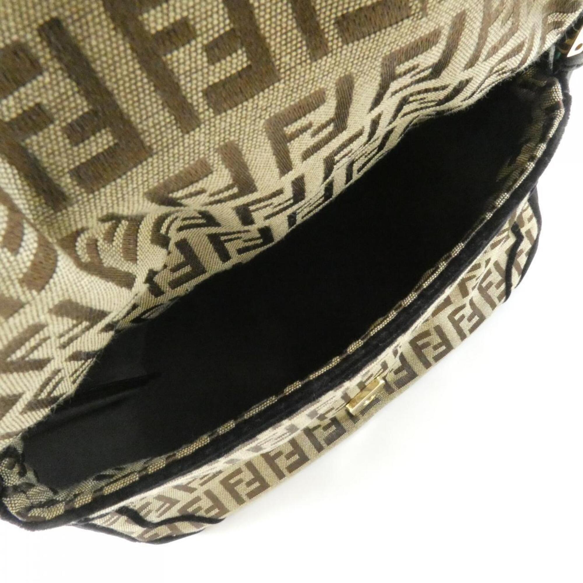 Fendi Black Brown Canvas Velvet Shoulder Bag (Pre-Owned)