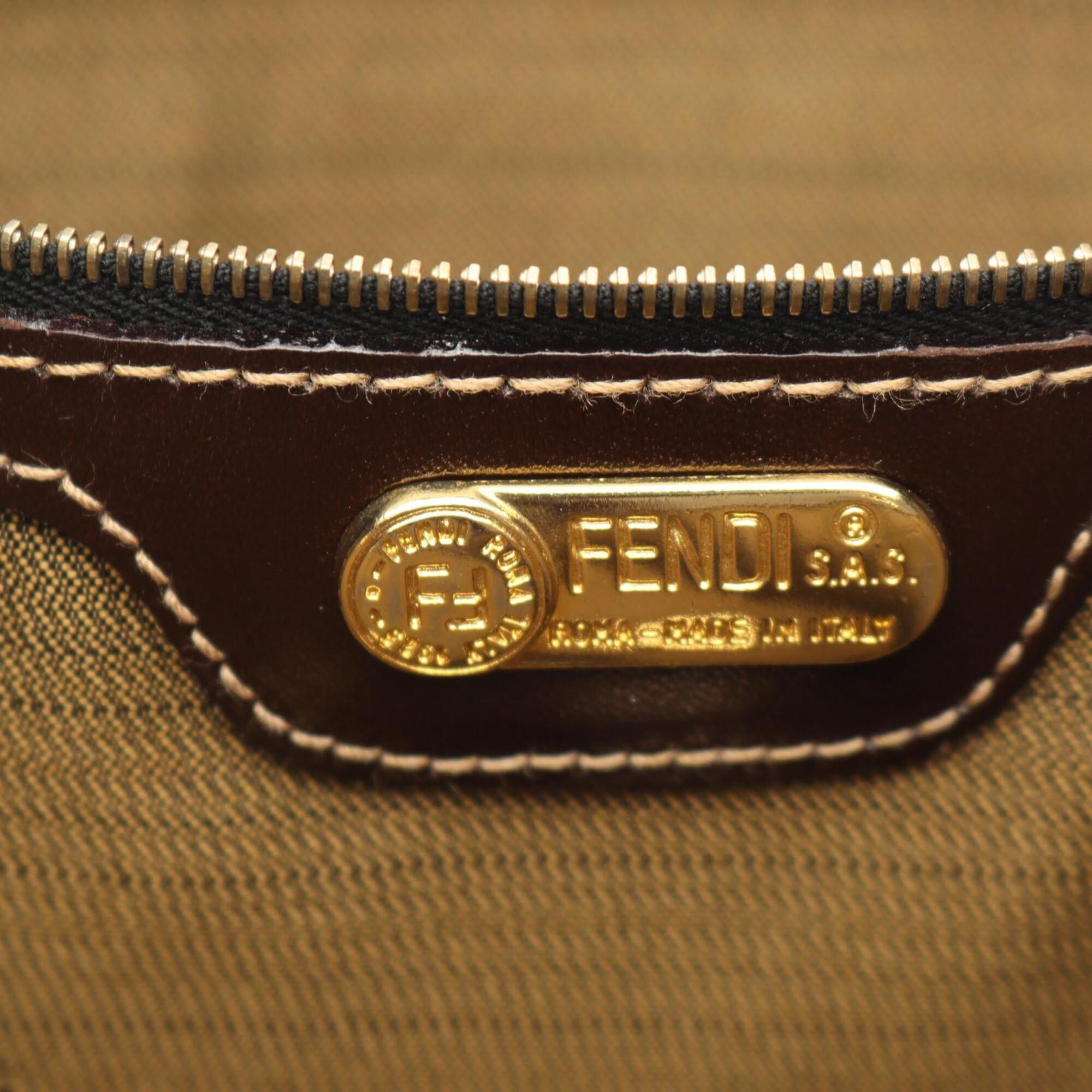 Fendi Brown Nylon Leather Handbag Tote Bag (Pre-Owned)