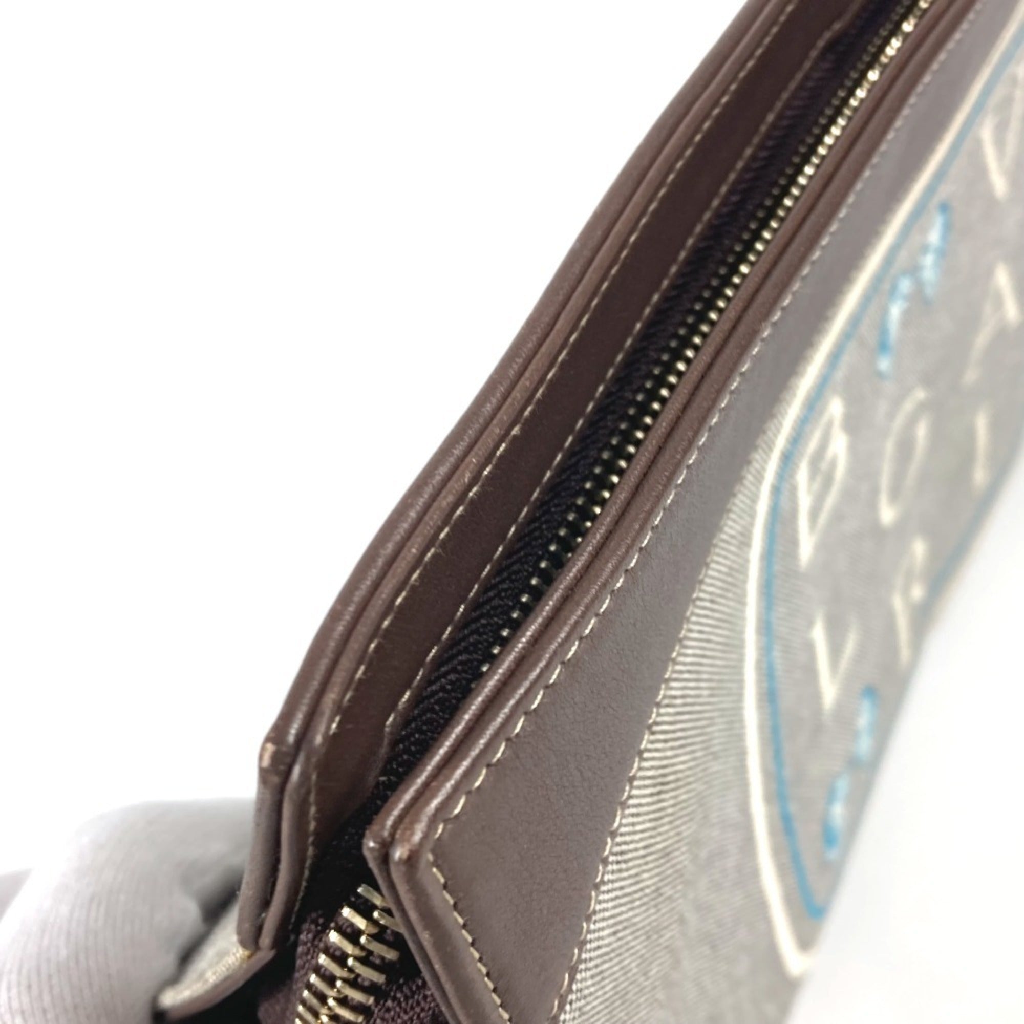 Bvlgari Brown Gray Canvas Leather Pouch (Pre-Owned)