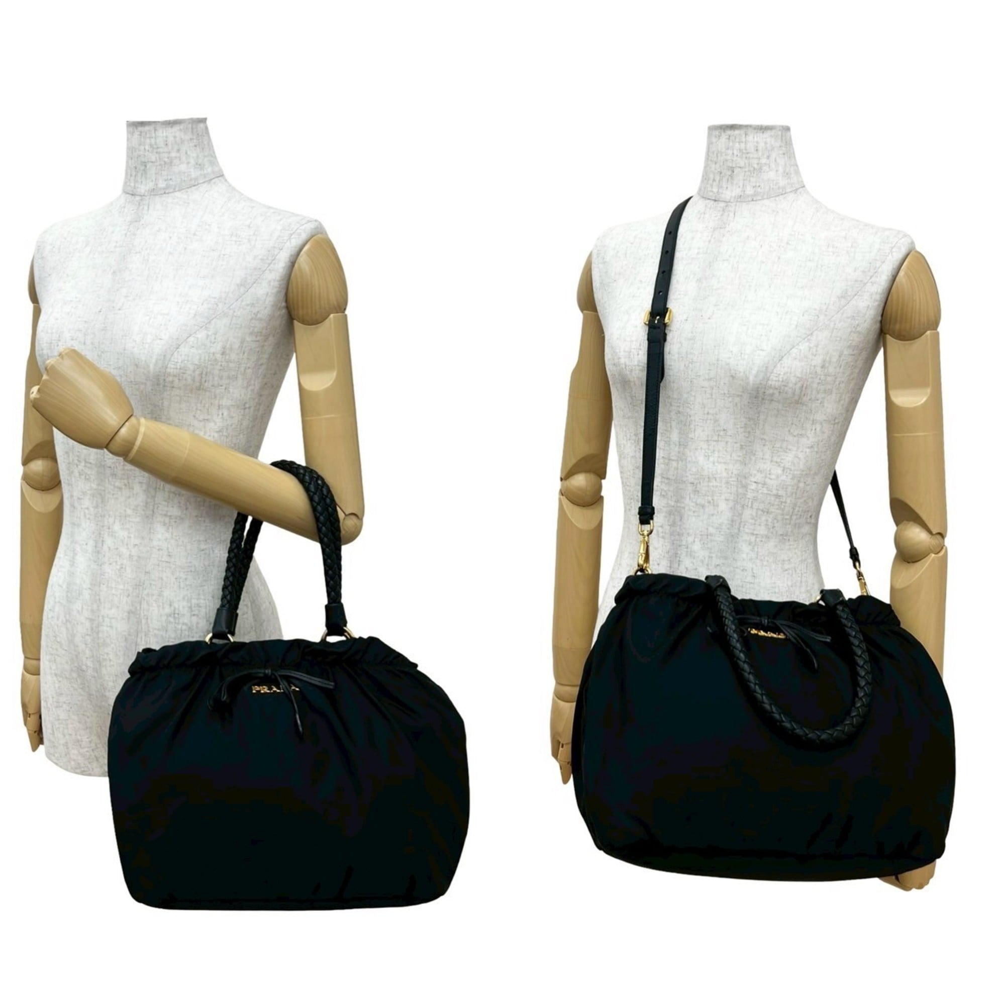 Prada Black Nylon Leather Handbag Shoulder Bag (Pre-Owned)