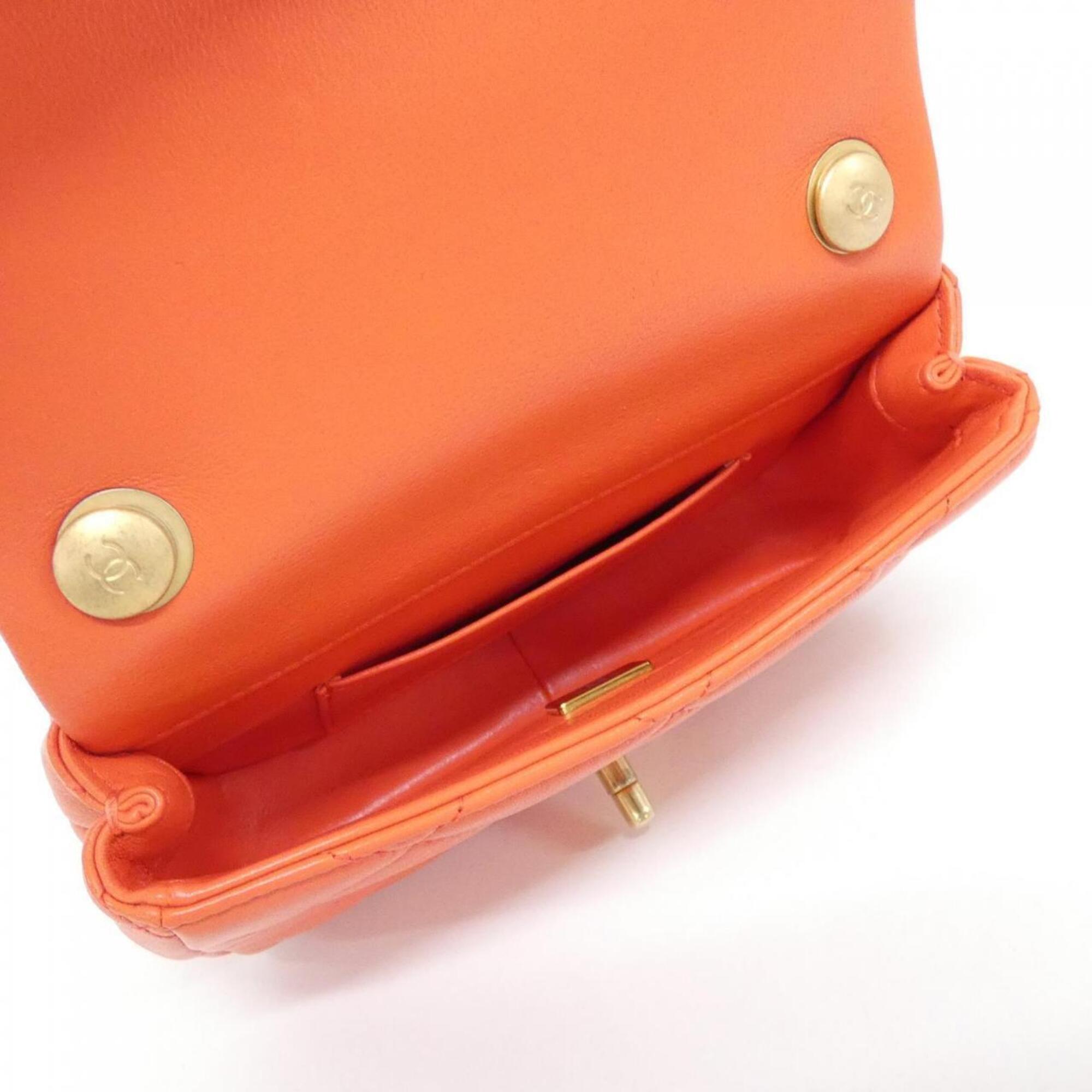 Chanel Orange Artificial Pearl Leather Shoulder Bag (Pre-Owned)