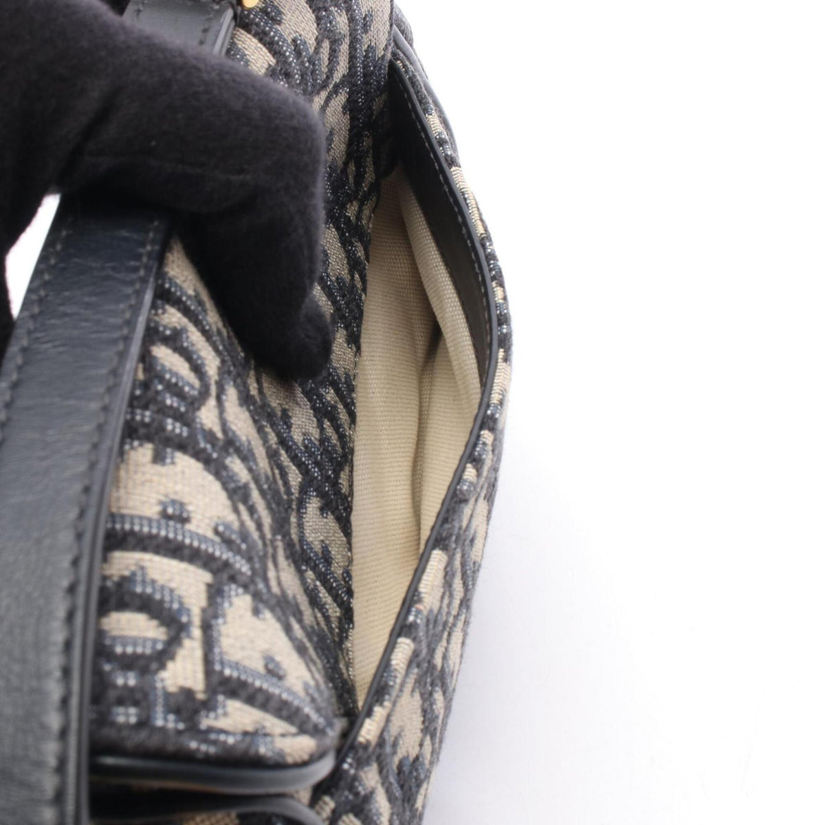 Christian Dior Beige Navy Canvas Leather Handbag Saddle Bag (Pre-Owned)