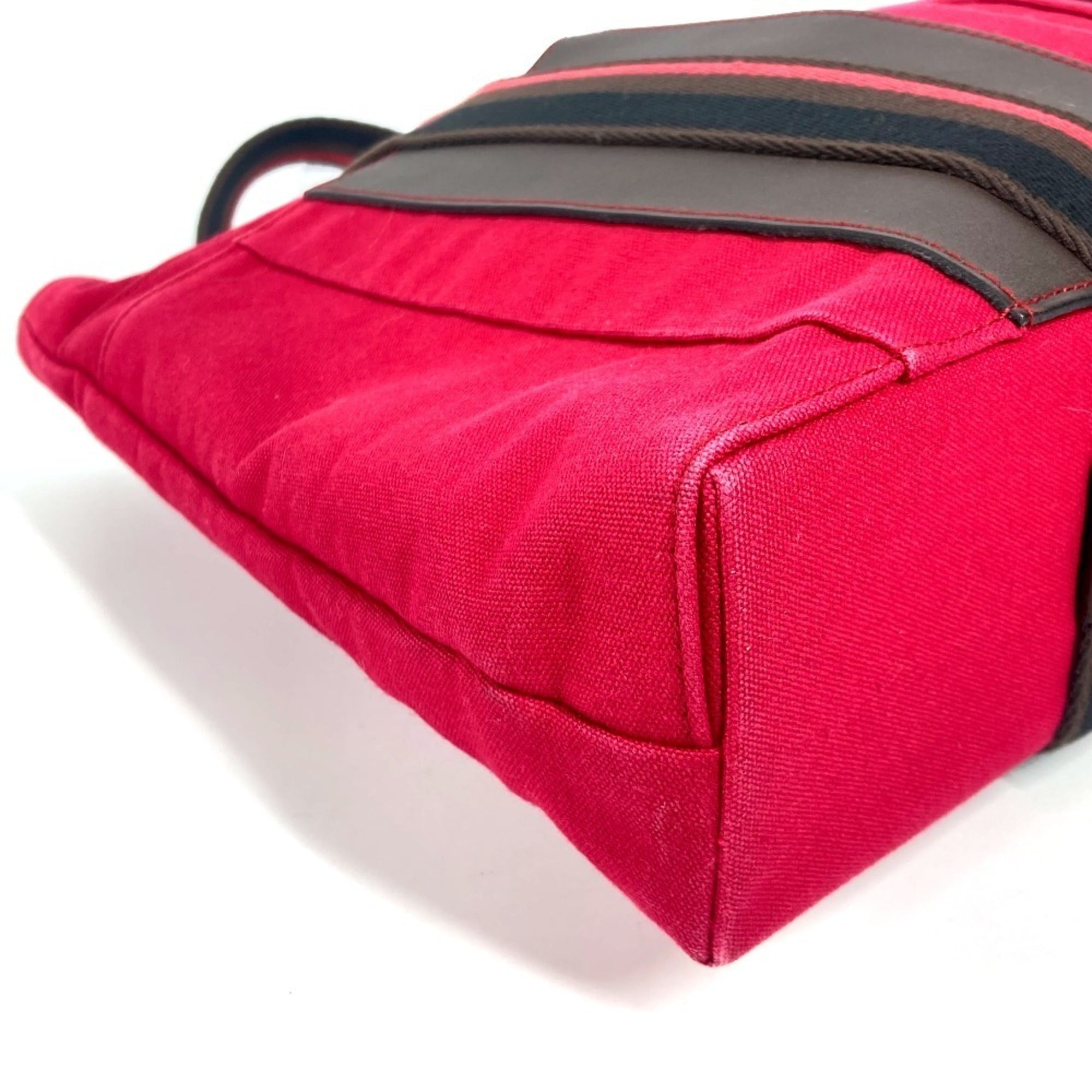 Hermes Black Red Color Canvas Shoulder Bag Tote Bag (Pre-Owned)