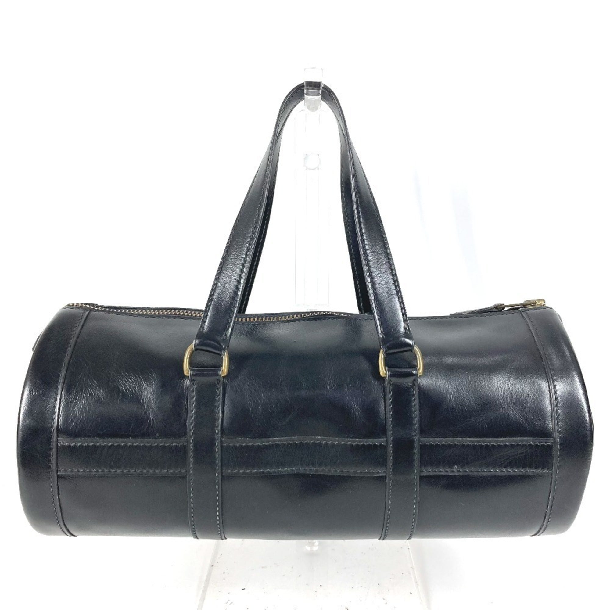 Hermes Black Leather Boston Bag Handbag (Pre-Owned)