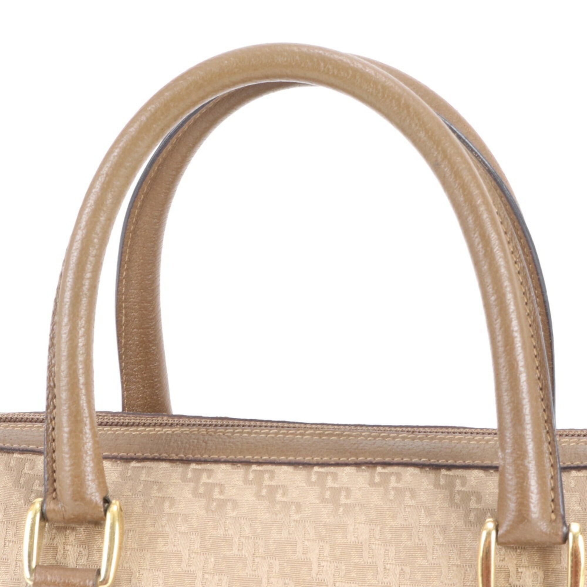 Gucci Beige White Leather Canvas Handbag Tote Bag (Pre-Owned)