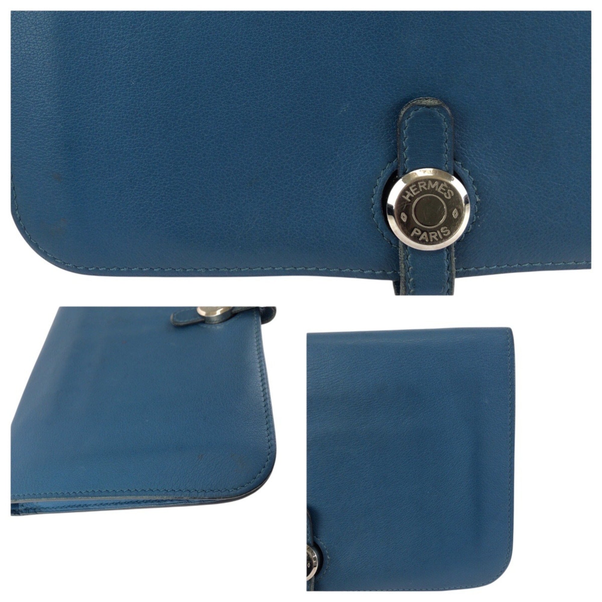 Hermes Blue Blue Jean Togo Leather Wallet (Bi-Fold) (Pre-Owned)