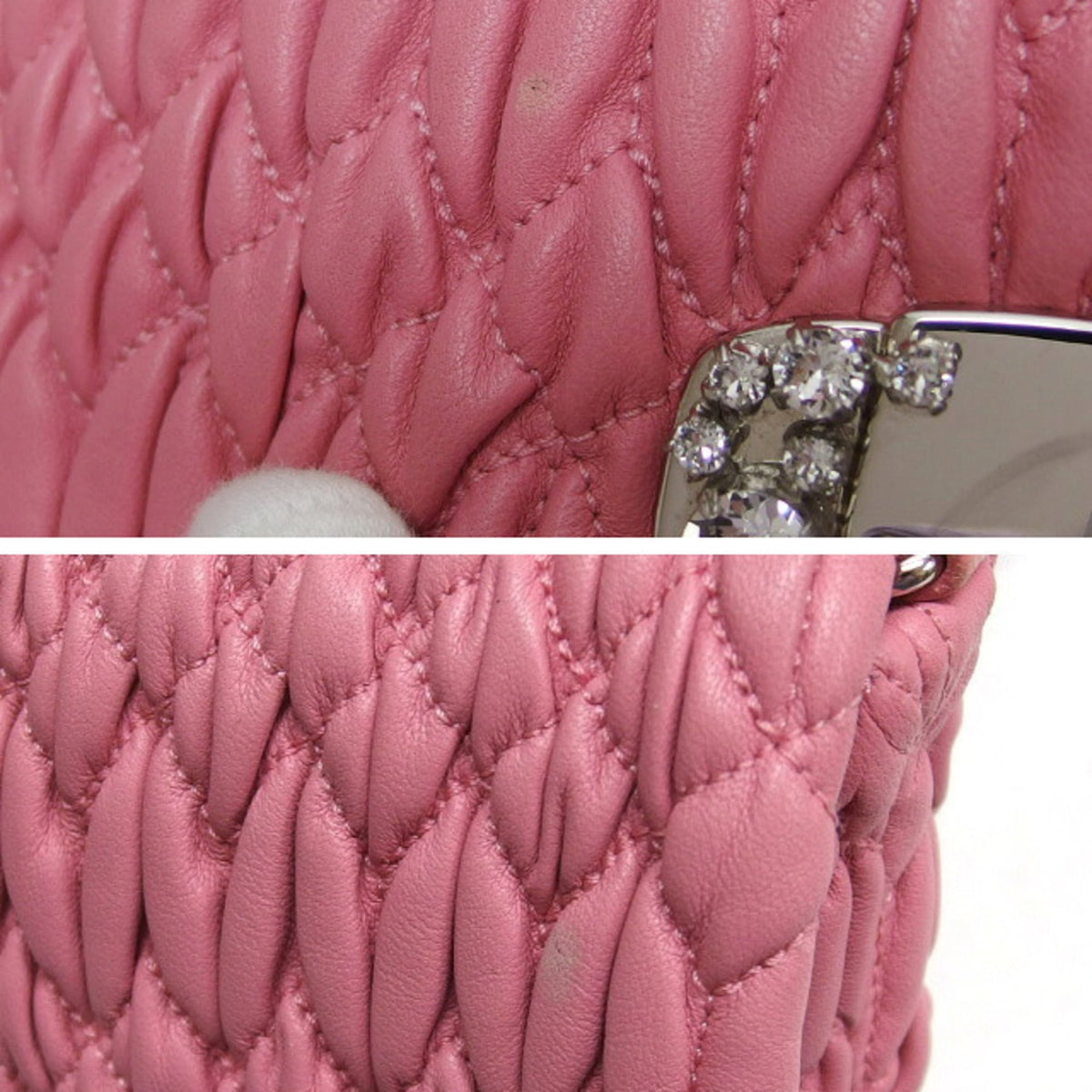 Miu Miu Matelasse Clear Pink Leather Clutch Bag Shoulder Bag (Pre-Owned)