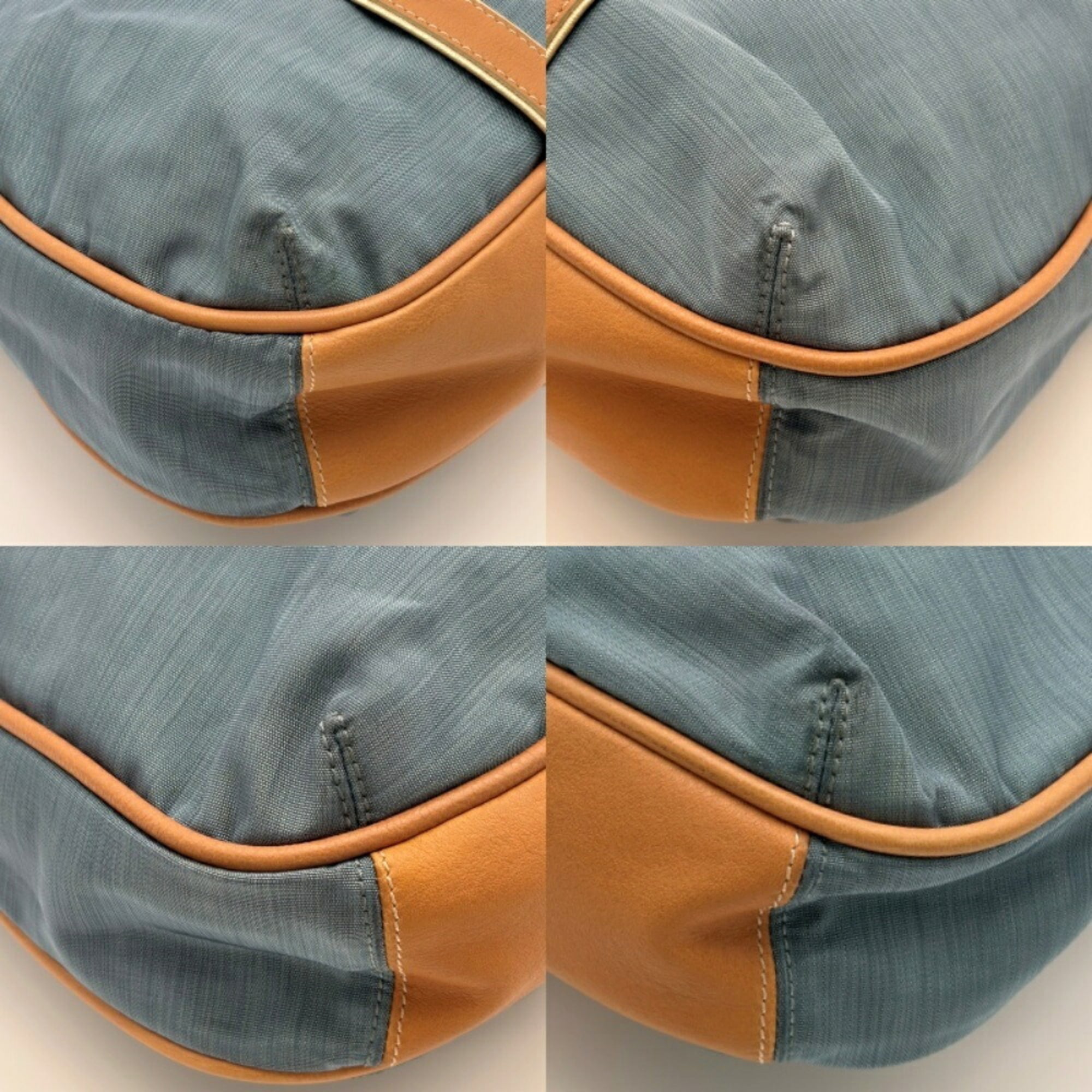 Loewe Beige Blue Nylon Leather Boston Bag Tote Bag (Pre-Owned)