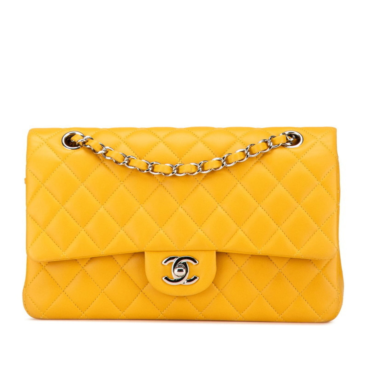 Chanel Silver Yellow Leather Shoulder Bag (Pre-Owned)