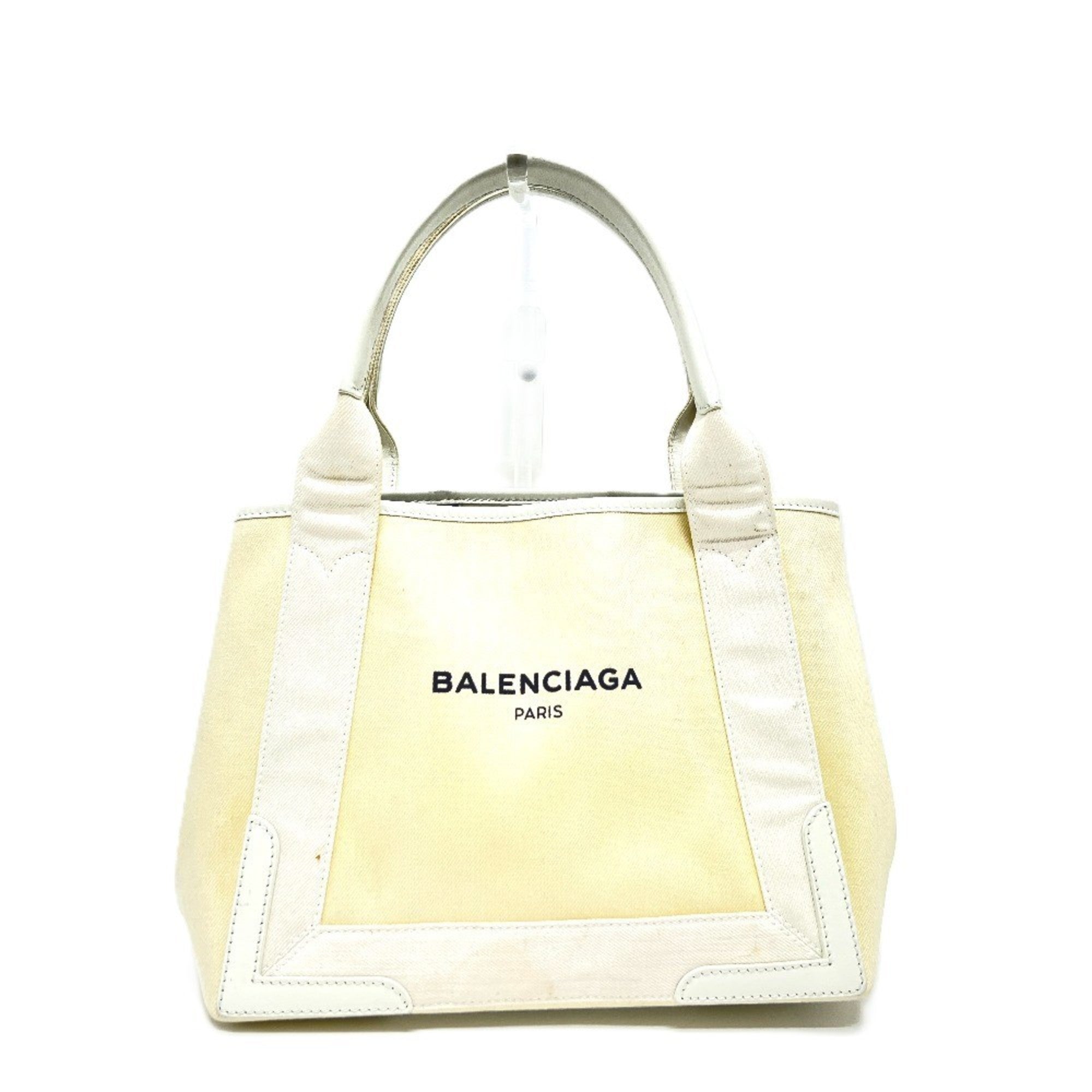 Balenciaga White Canvas Leather Handbag Tote Bag (Pre-Owned)