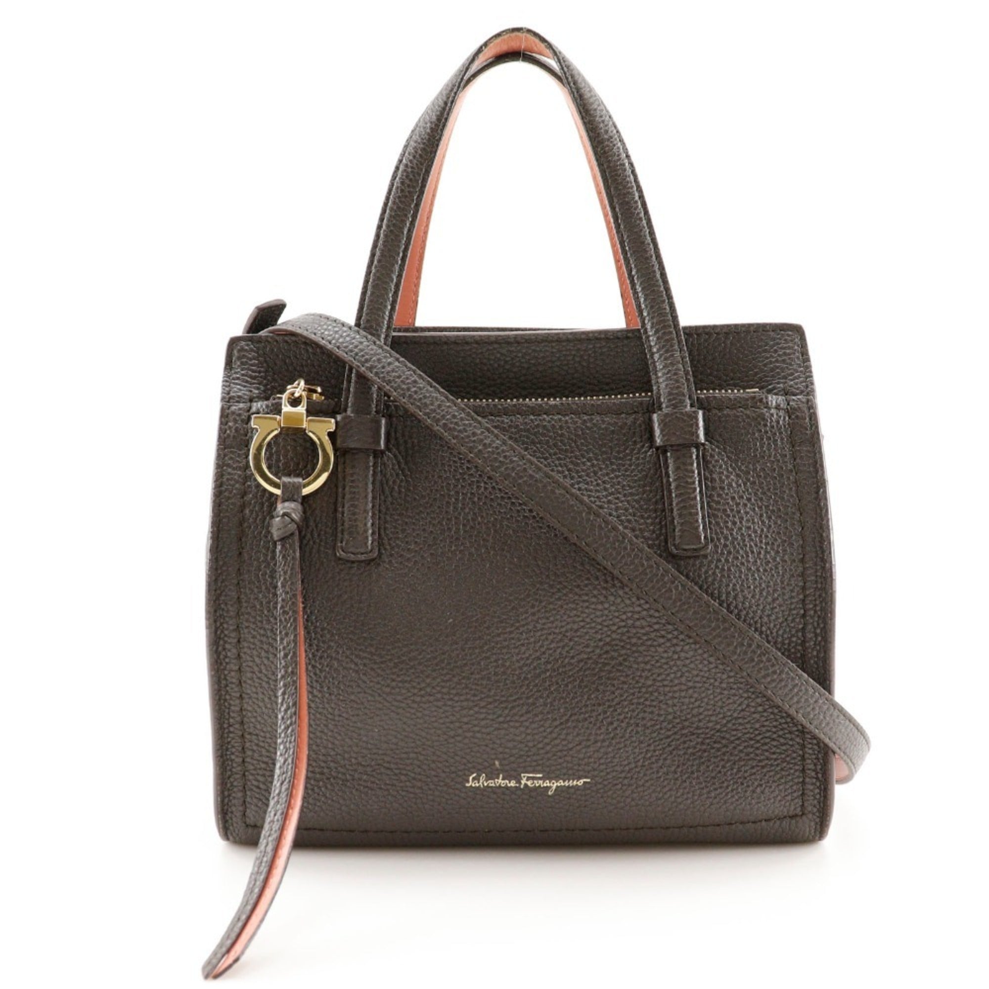 Salvatore Ferragamo Brown Pink Leather Handbag (Pre-Owned)