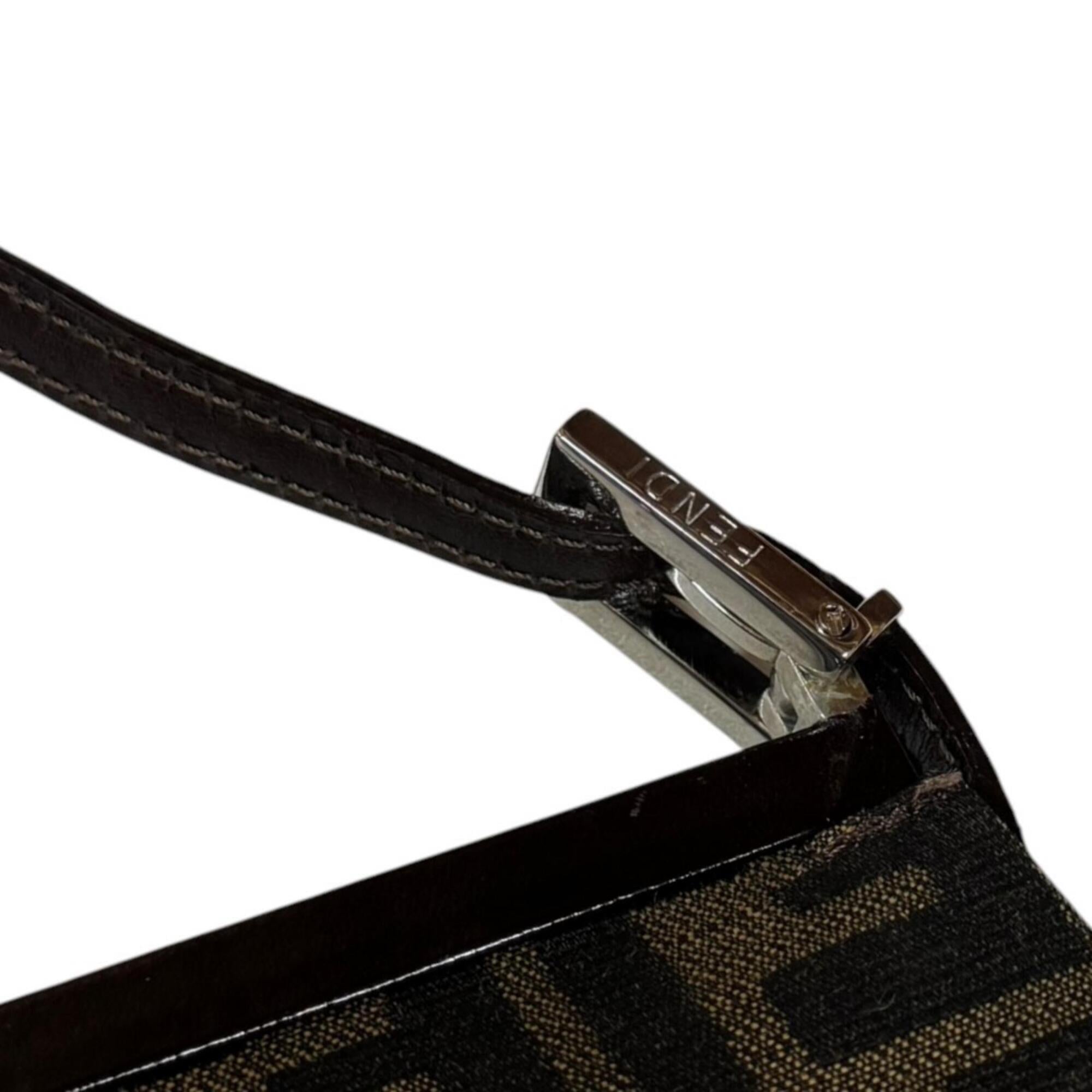 Fendi Zucca Black Brown Canvas Handbag Shoulder Bag (Pre-Owned)